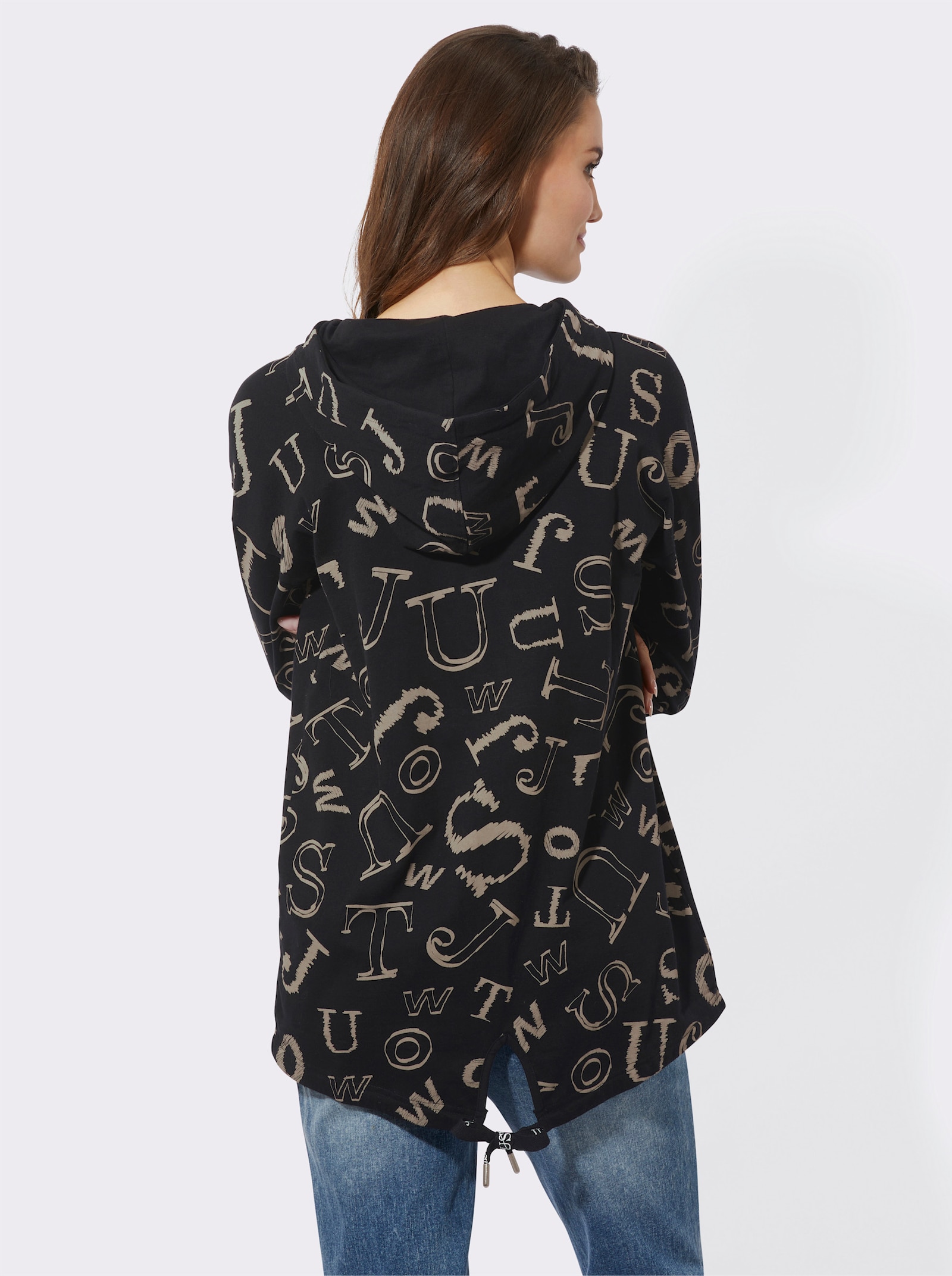 Lang shirt in letterdessin - zwart/leem