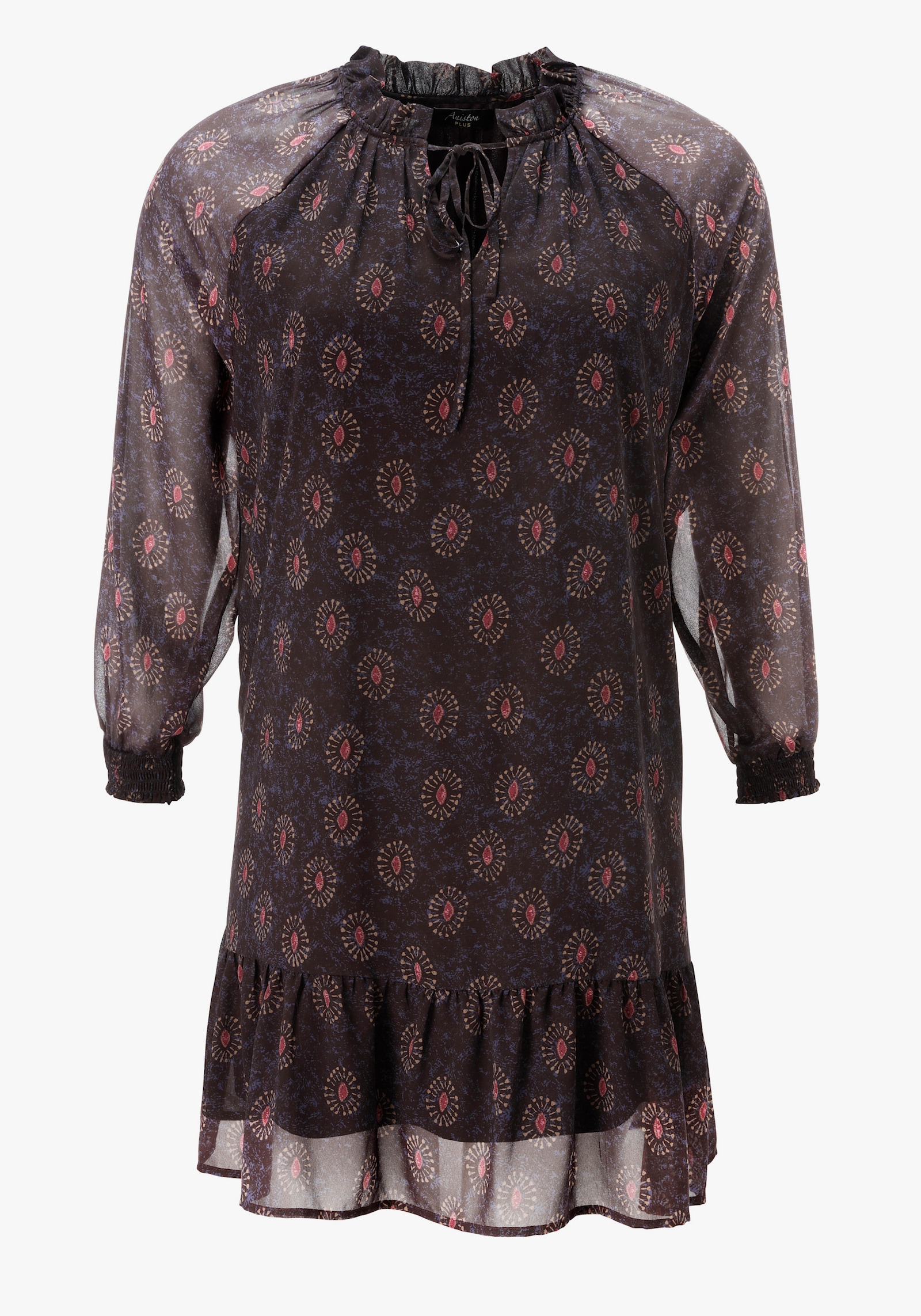 Aniston PLUS Chiffonkleid - bordeaux-lila-camel