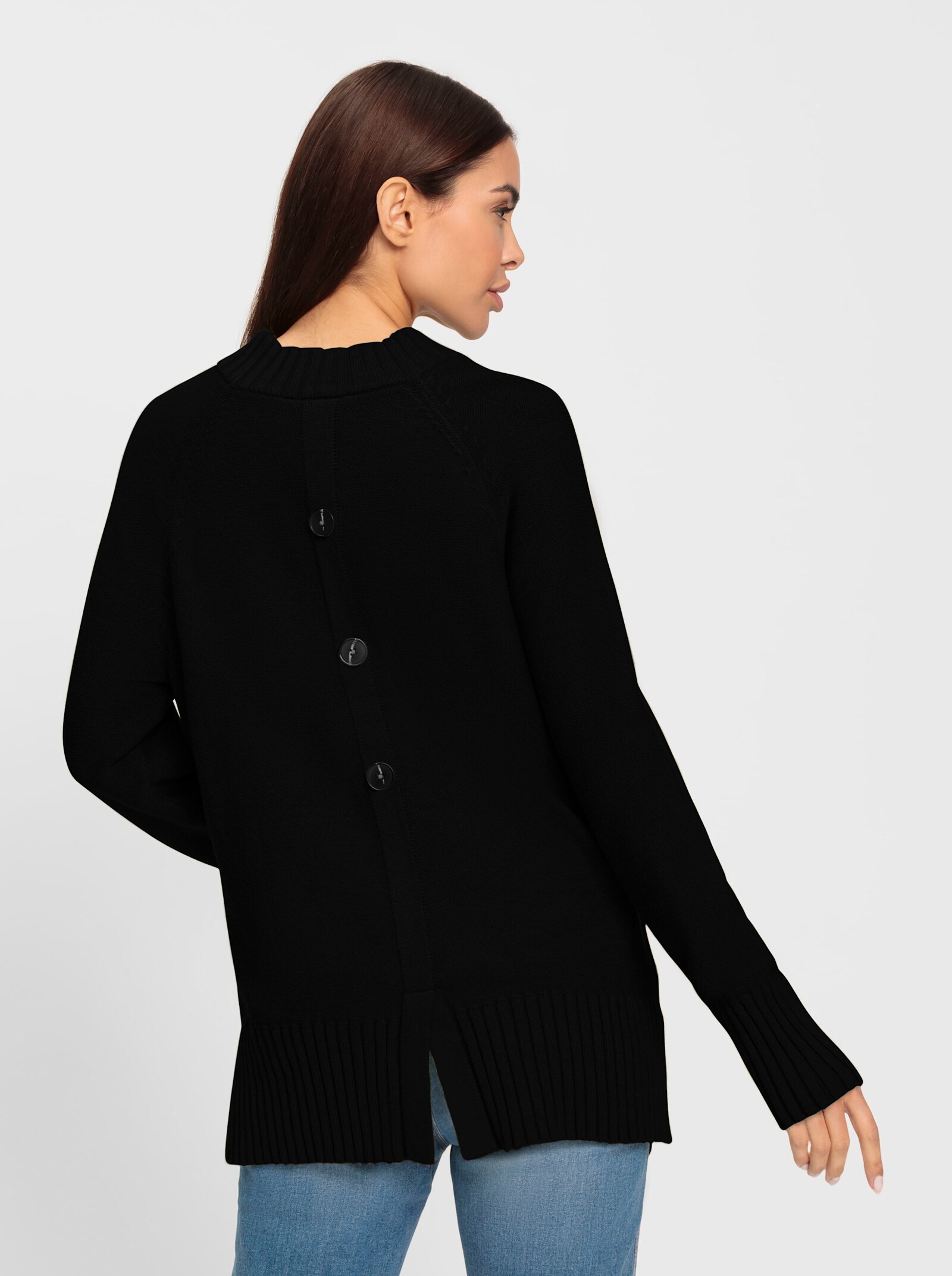 heine Strickpullover mit Zierknopfleiste im Rücken - schwarz