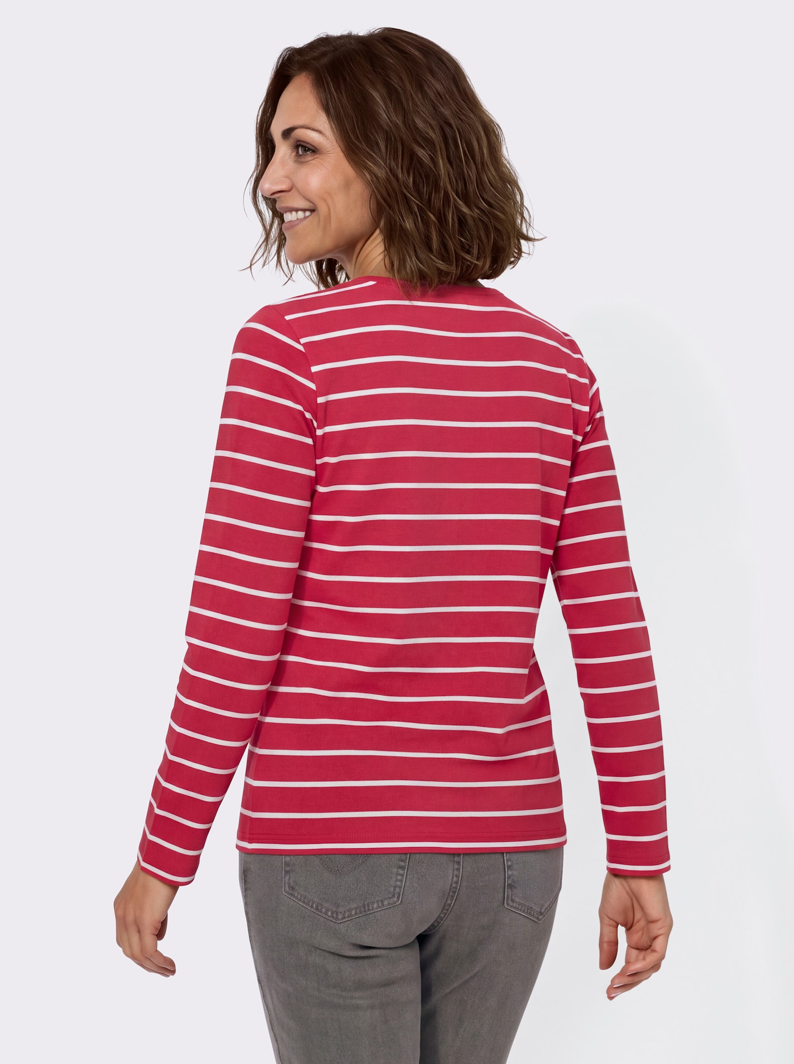 Ringelshirt mit Frontdruck - erdbeere-weiß-geringelt