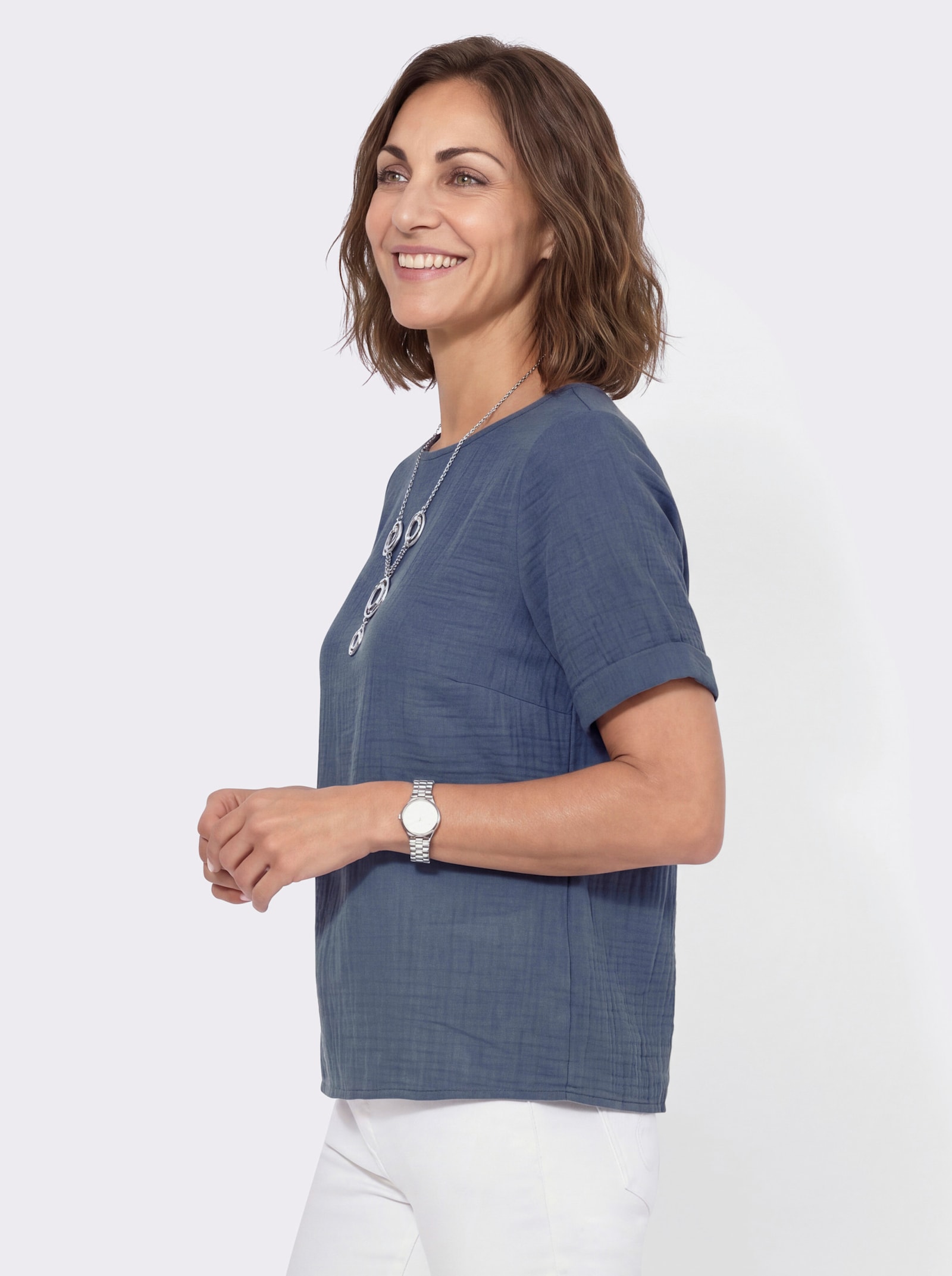 Schlupfbluse im Oversize-Schnitt - rauchblau
