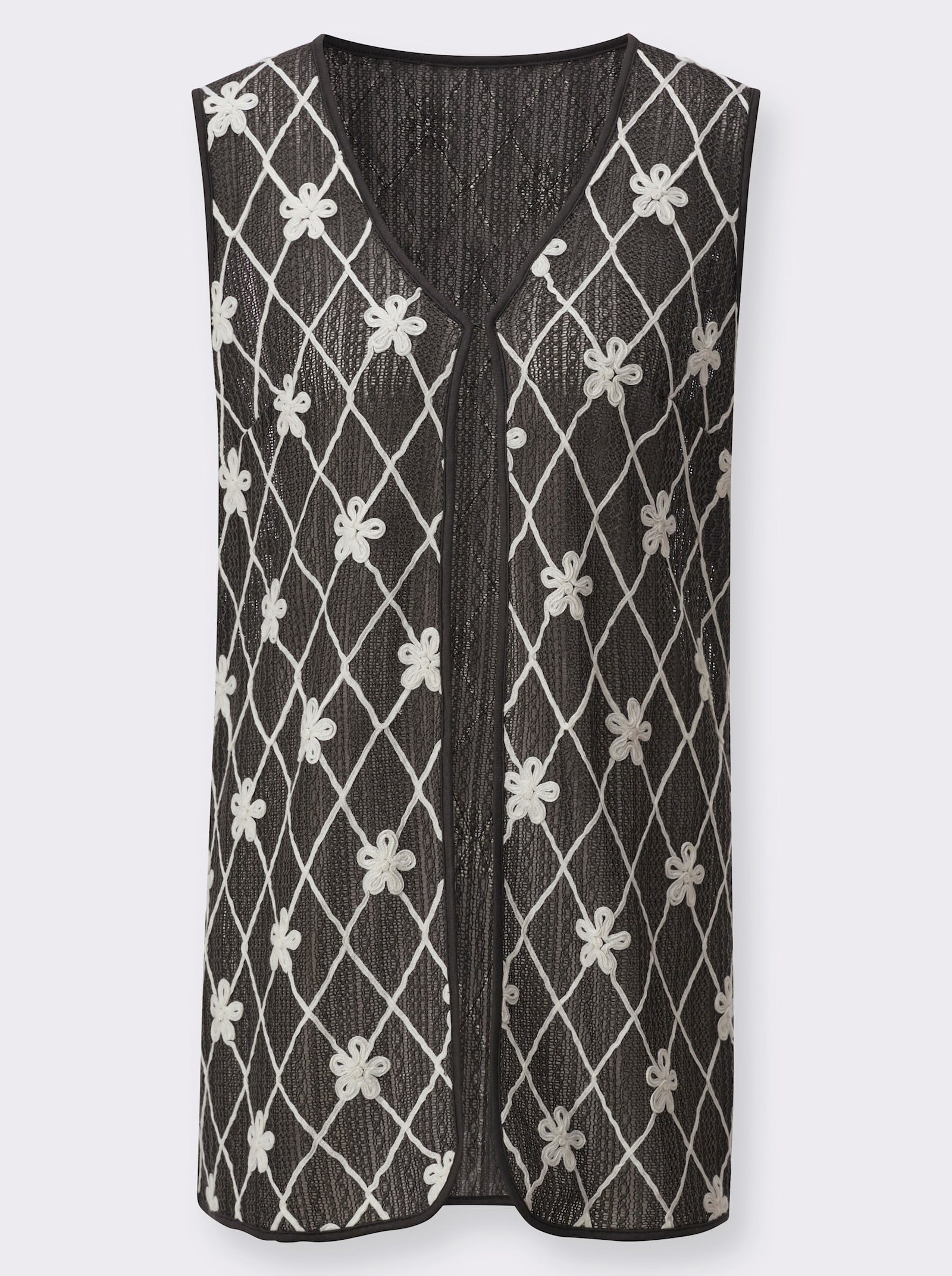 Longweste mit Rauten-Applikation - graphit-champagner