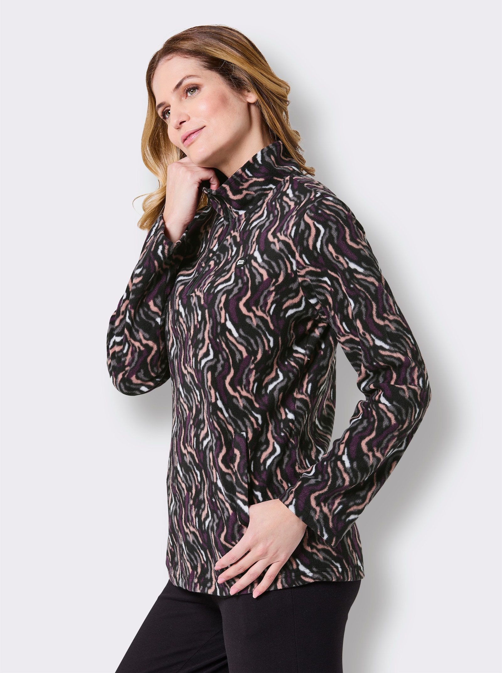 Catamaran Sports Fleeceshirt mit 2 Leistentaschen - schwarz-gemustert