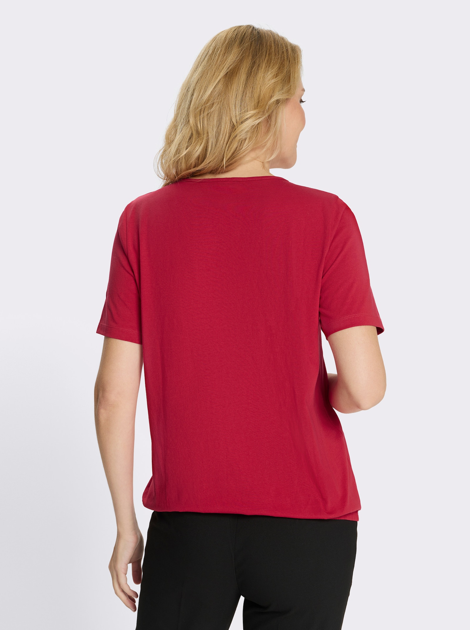 Kurzarmshirt mit gerafftem Ausschnitt - rot