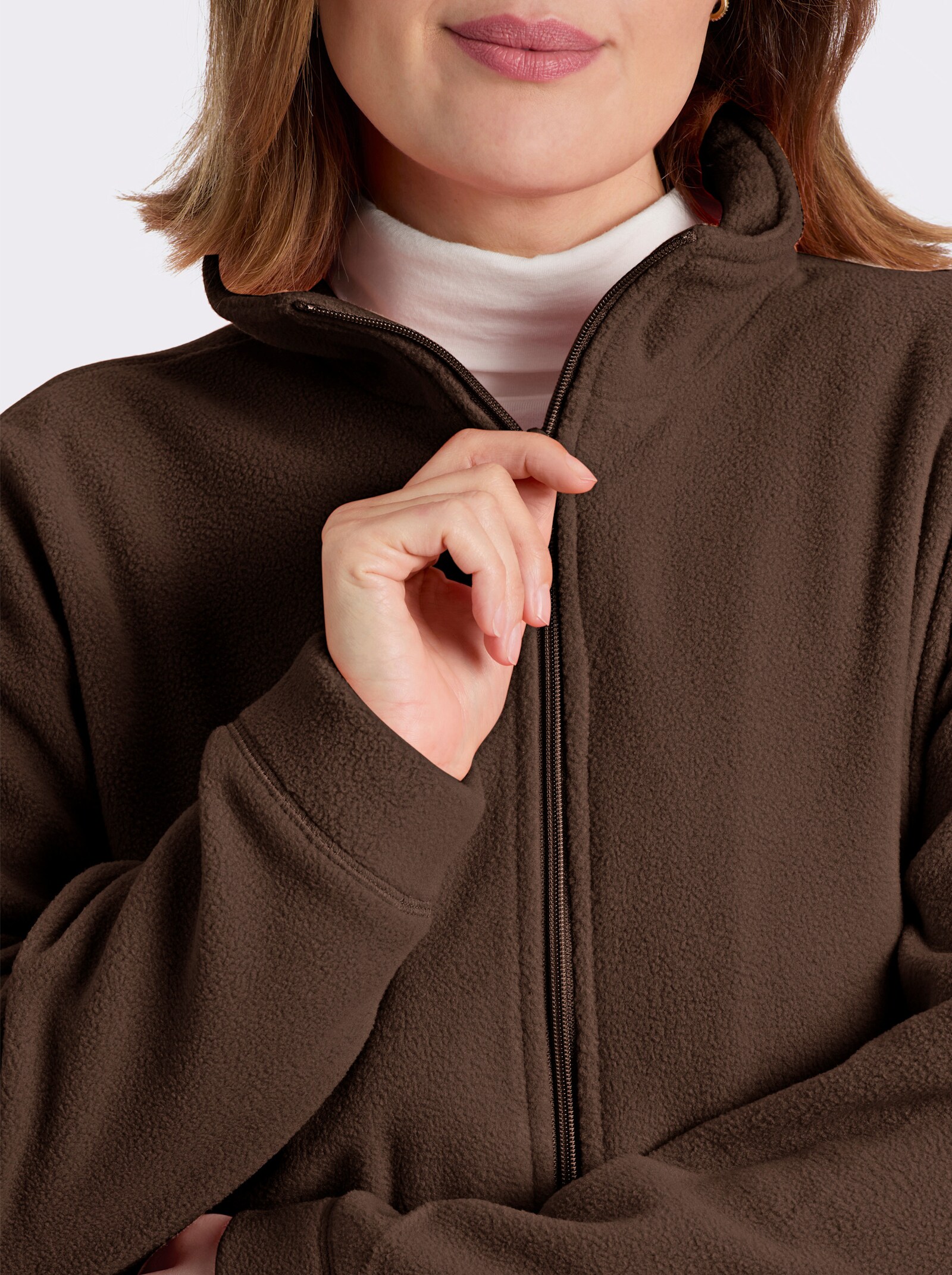 Fleecejacke Kordeldurchzug am Saum - mokka