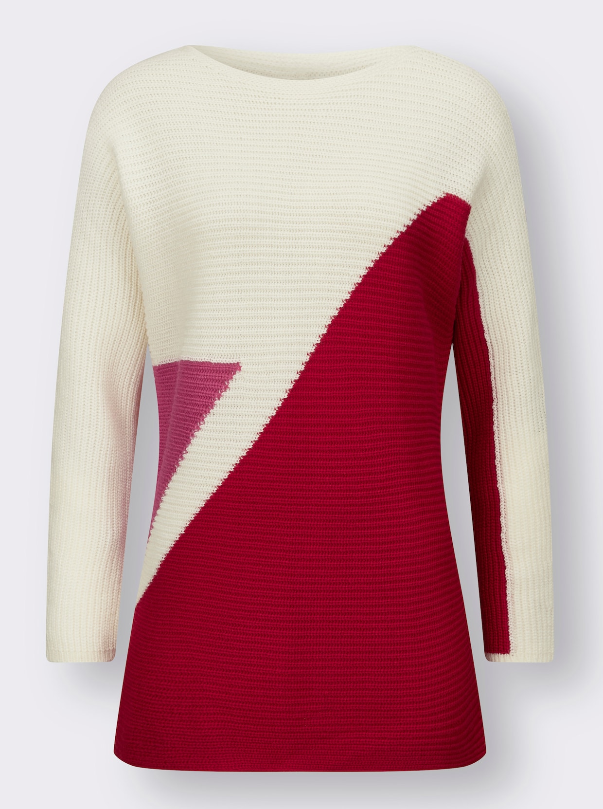 Pletený svetr - červená-ecru-vzor