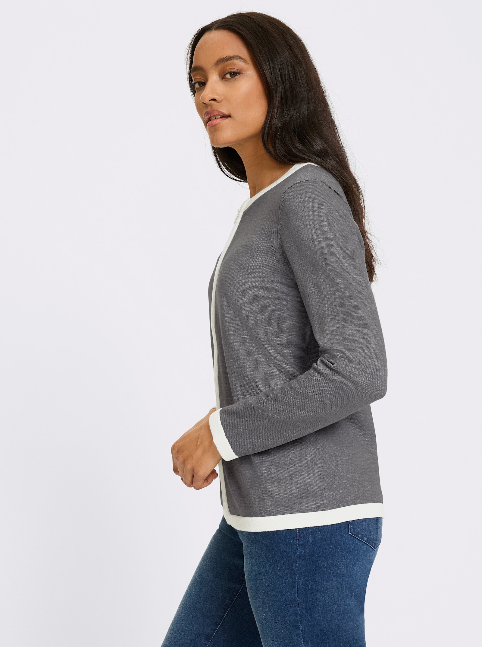 heine Fijn gebreid vest met ritssluiting - grijs gemêleerd