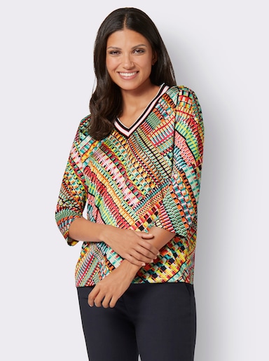 3/4-Arm-Shirt mit Ripsband - smaragd-pink-bedruckt