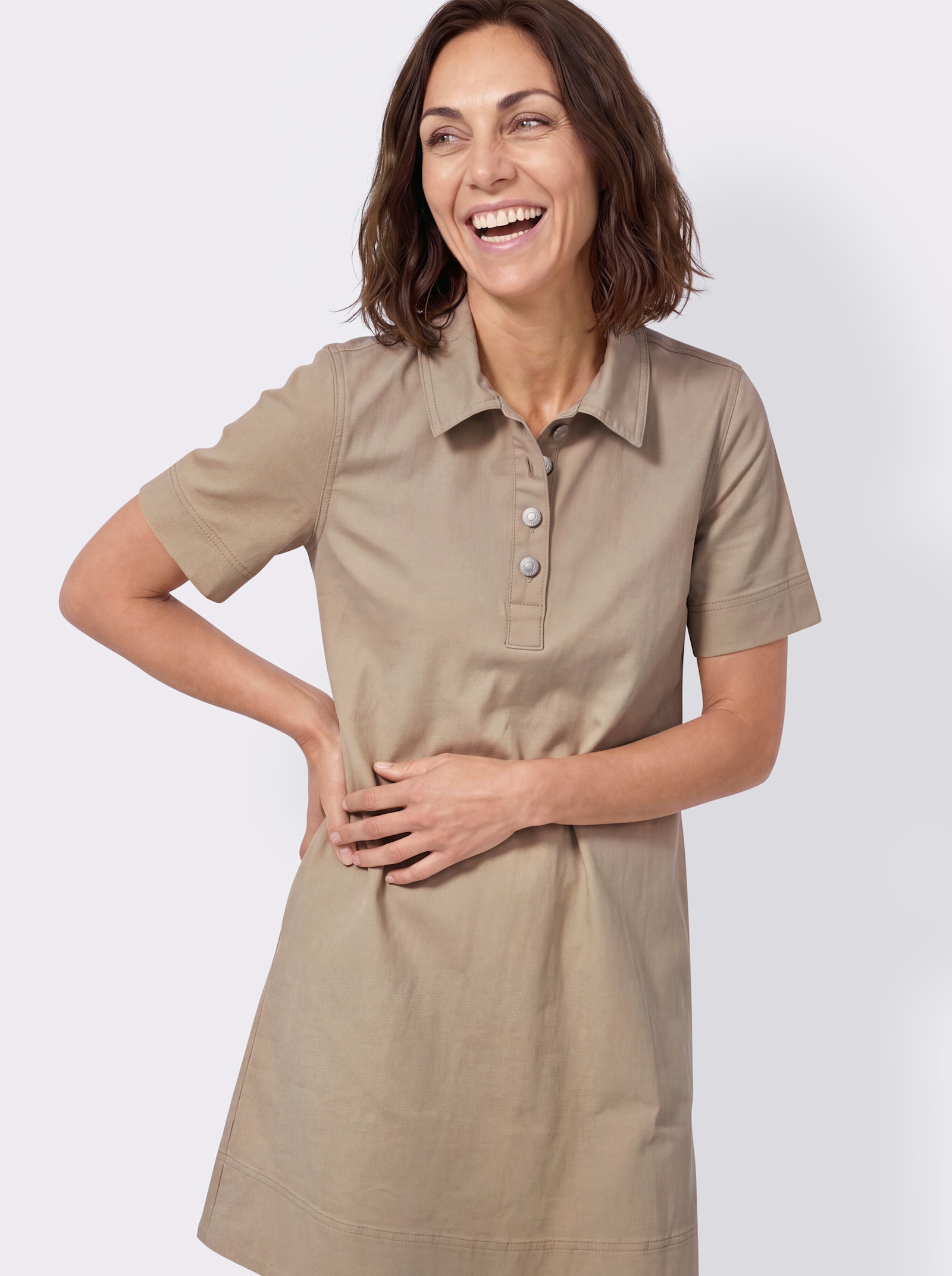 Jeanskleid in figurfreundlicher A-Linie - beige