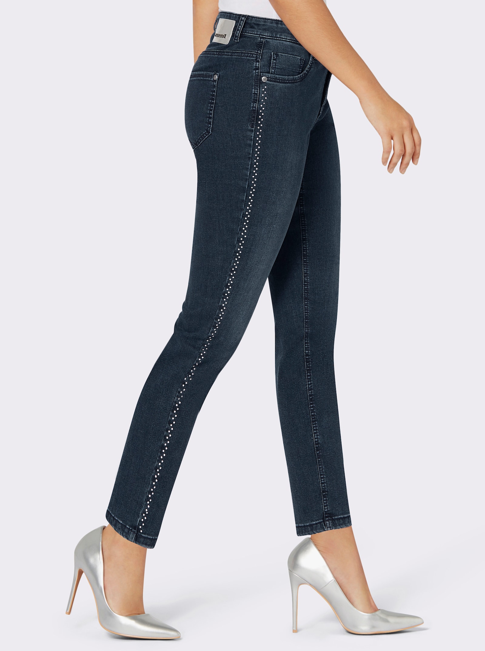 Ascari 5-pocketjeans in stretchkwaliteit, met glittersteentjes - donkerblauw