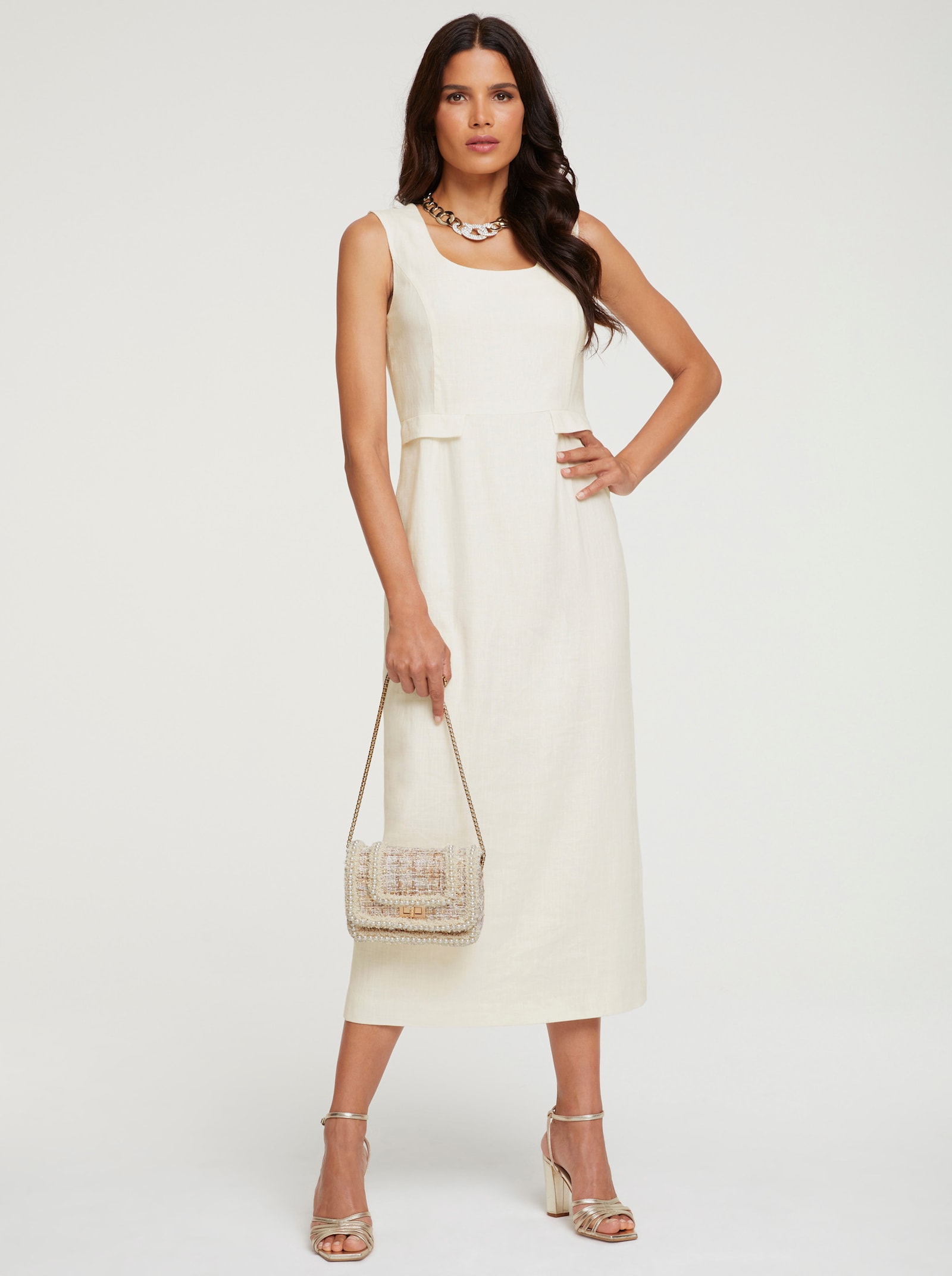 heine Cocktailkleid Struktur-Qualität mit Leinen - ecru