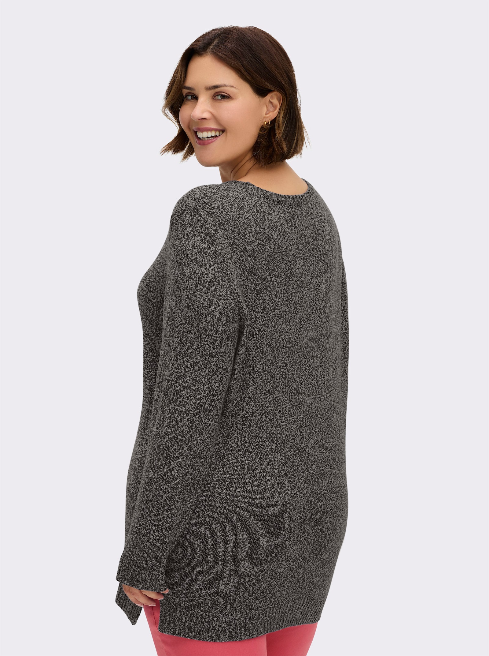 Longpullover aus Melange-Garn - steingrau-meliert