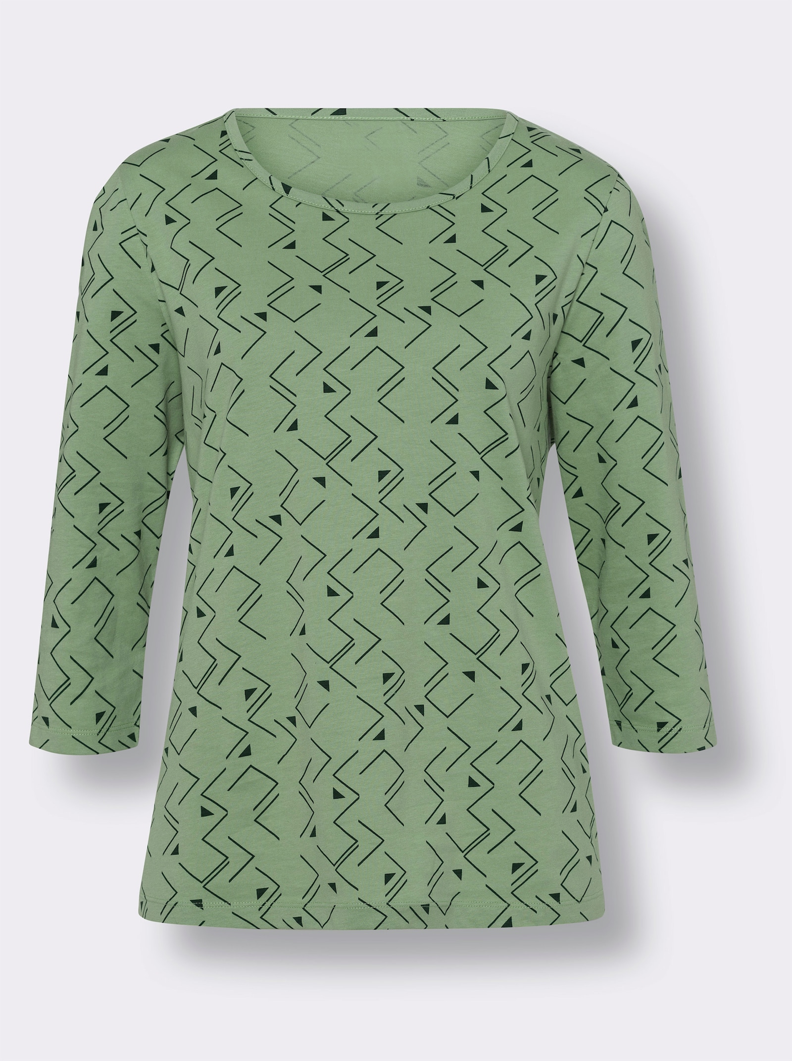 Tričko s 3/4 rukávem a grafickým vzorem - eukalyptová-mechová