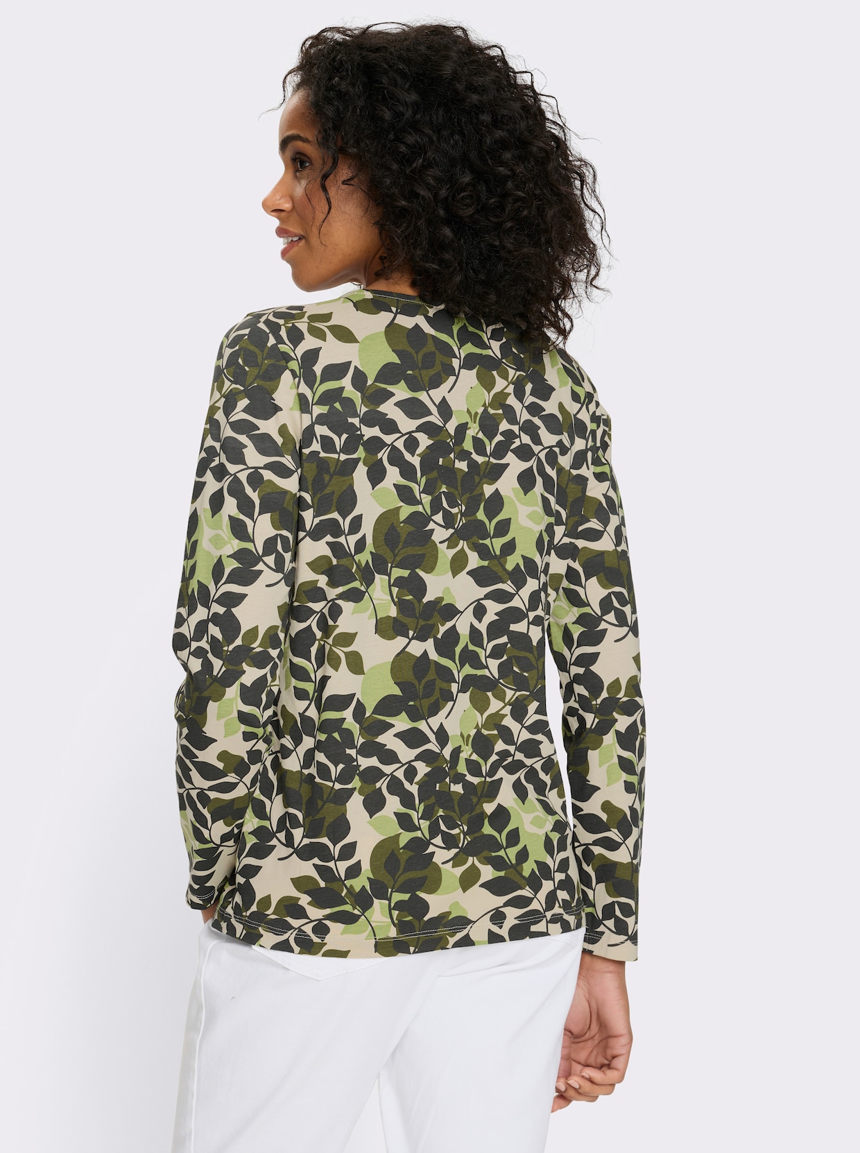 Langarmshirt im Blätter-Dessin - oliv-lindgrün-bedruckt