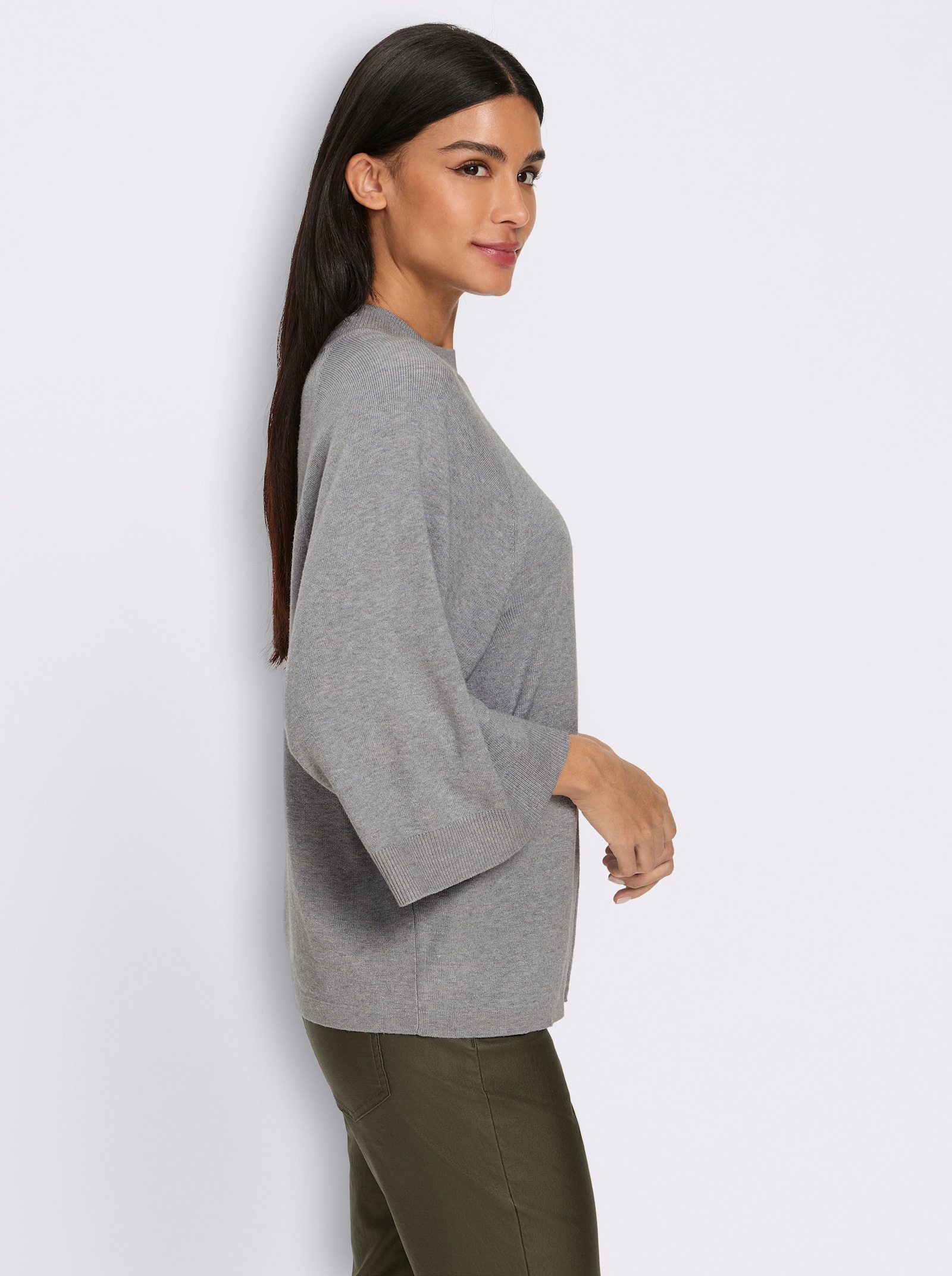 heine 3/4 Arm-Pullover mit Stehkragen - steingrau-meliert