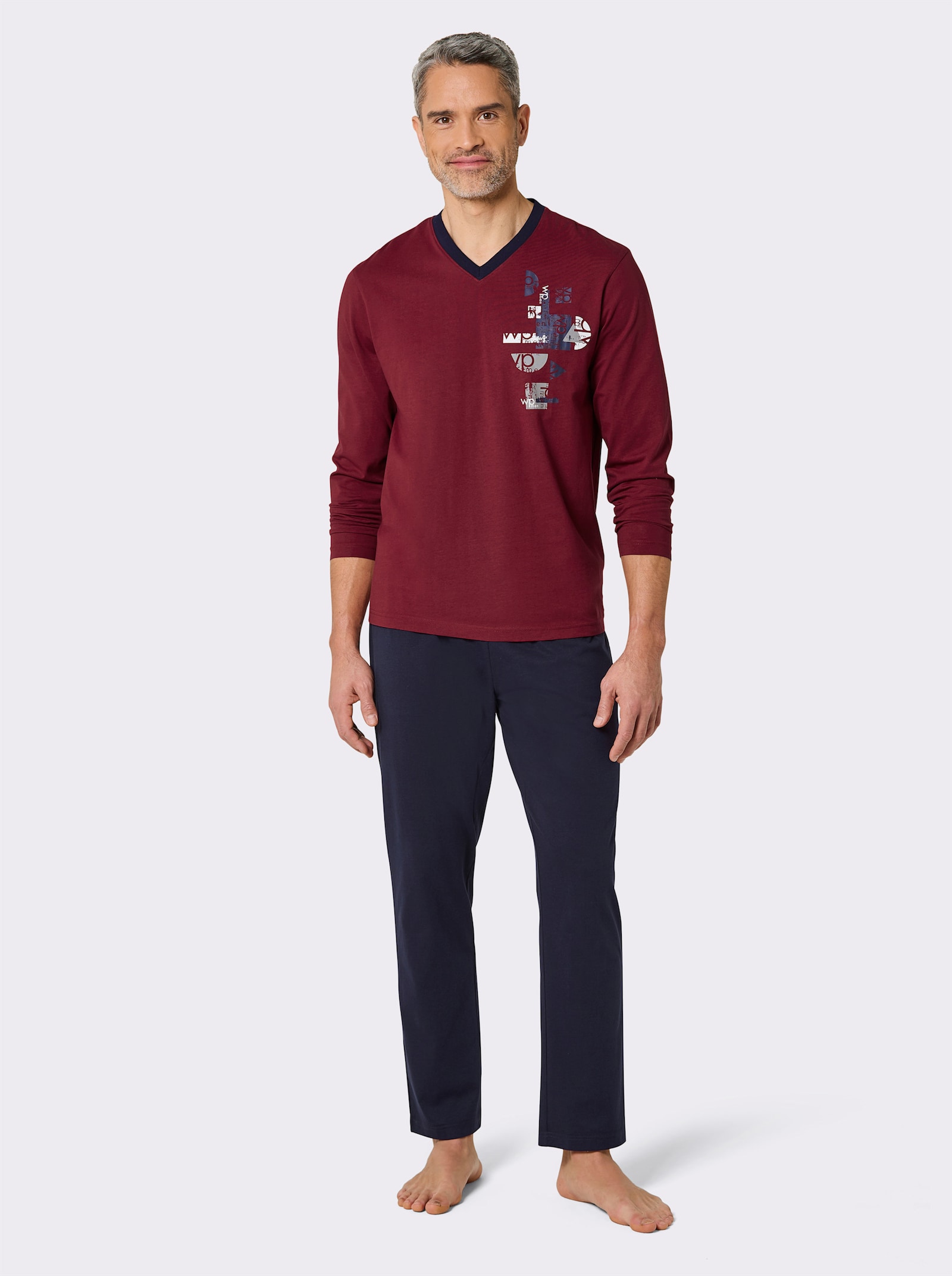 wäschepur men Schlafanzüge - dunkelrot-bedruckt + marine-bedruckt