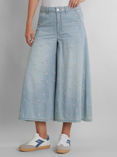 heine Jeans mit Blumenstickerei - blue-bleached-gemustert