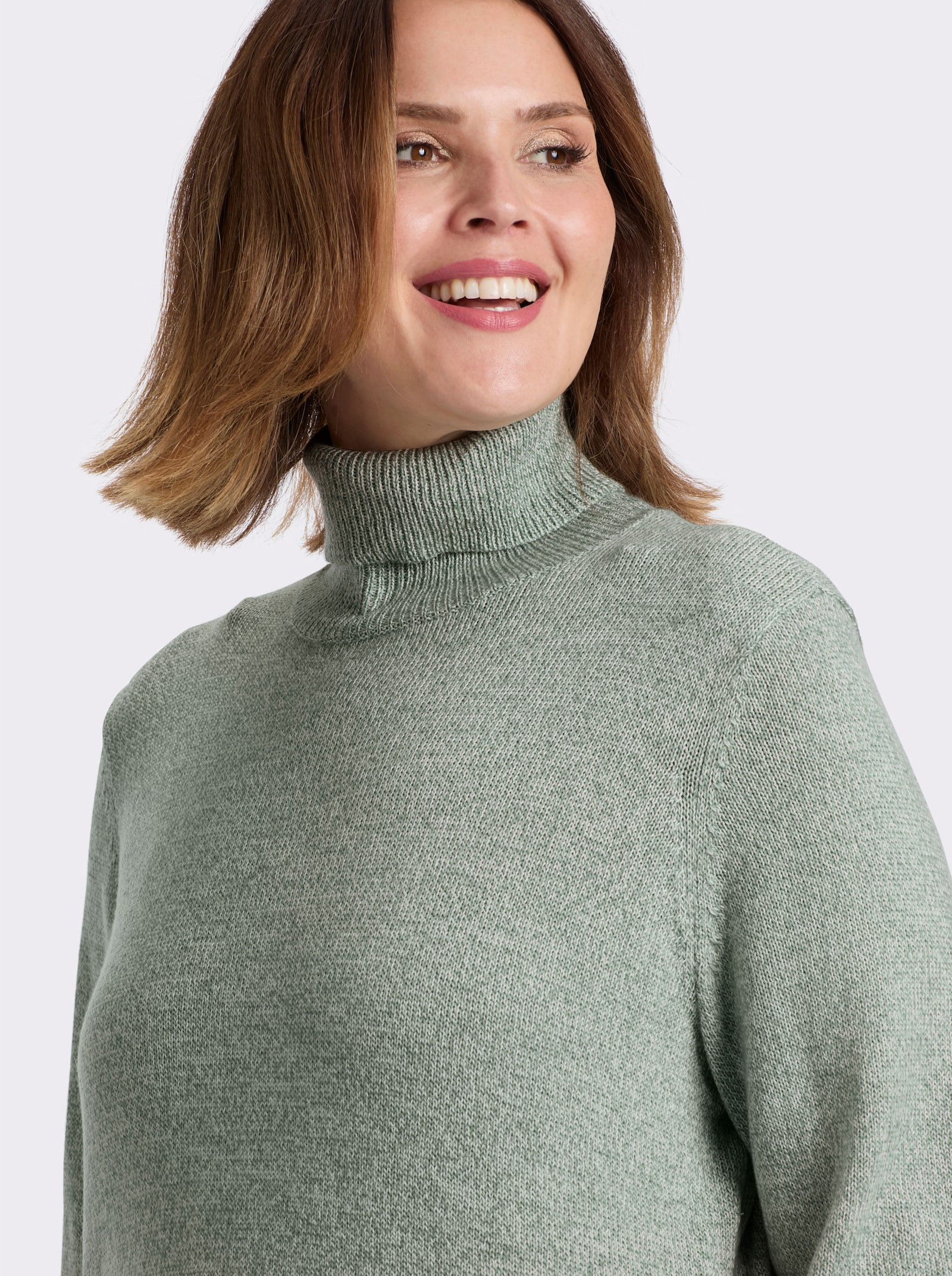 Rollkragenpullover in Melange-Qualität - jade-kalkmint-meliert