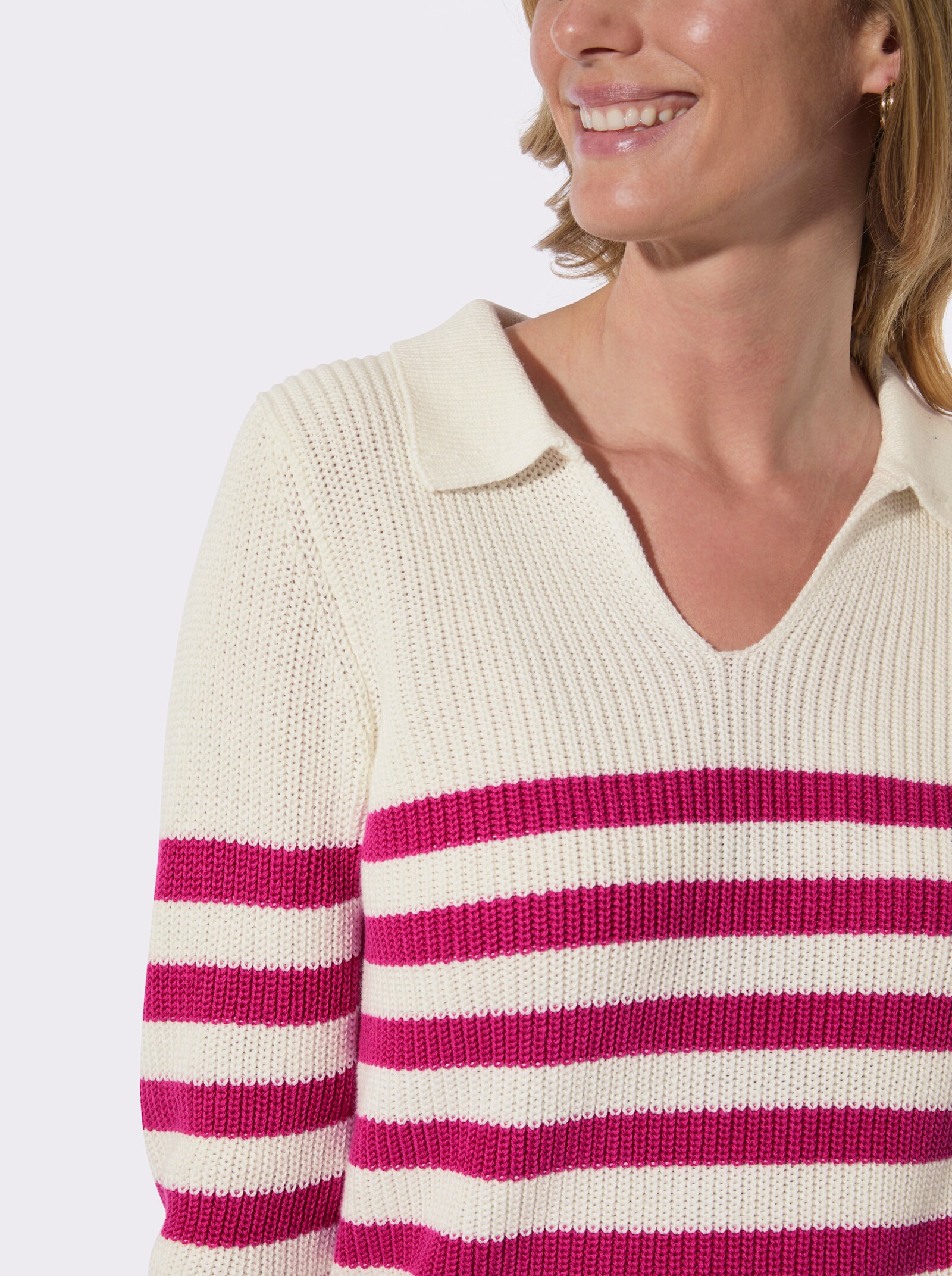Troyer mit Ringelmuster - ecru-fuchsia-gemustert