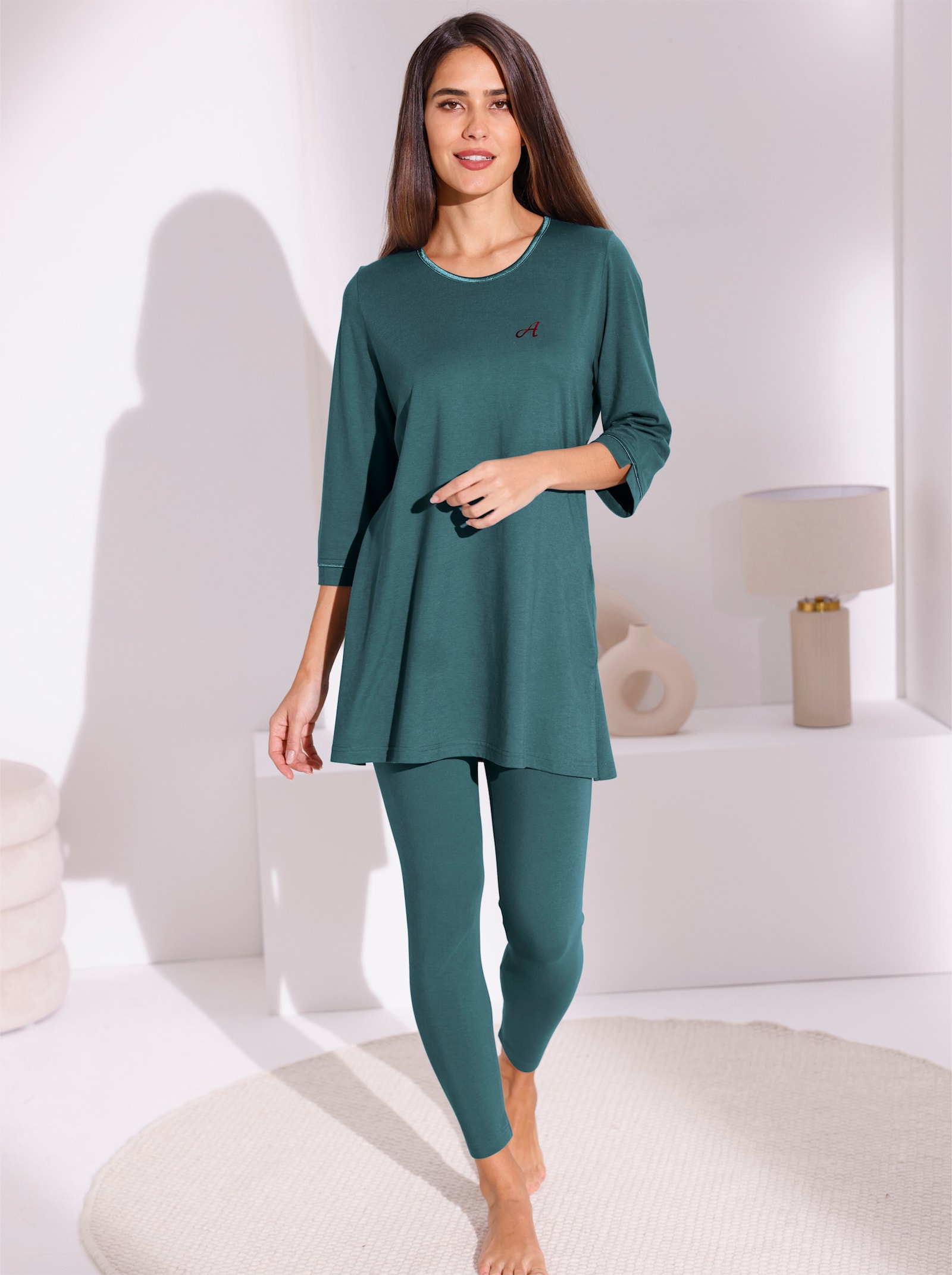 Ascafa Schlafanzug mit Druck-Motiv vorne - petrol