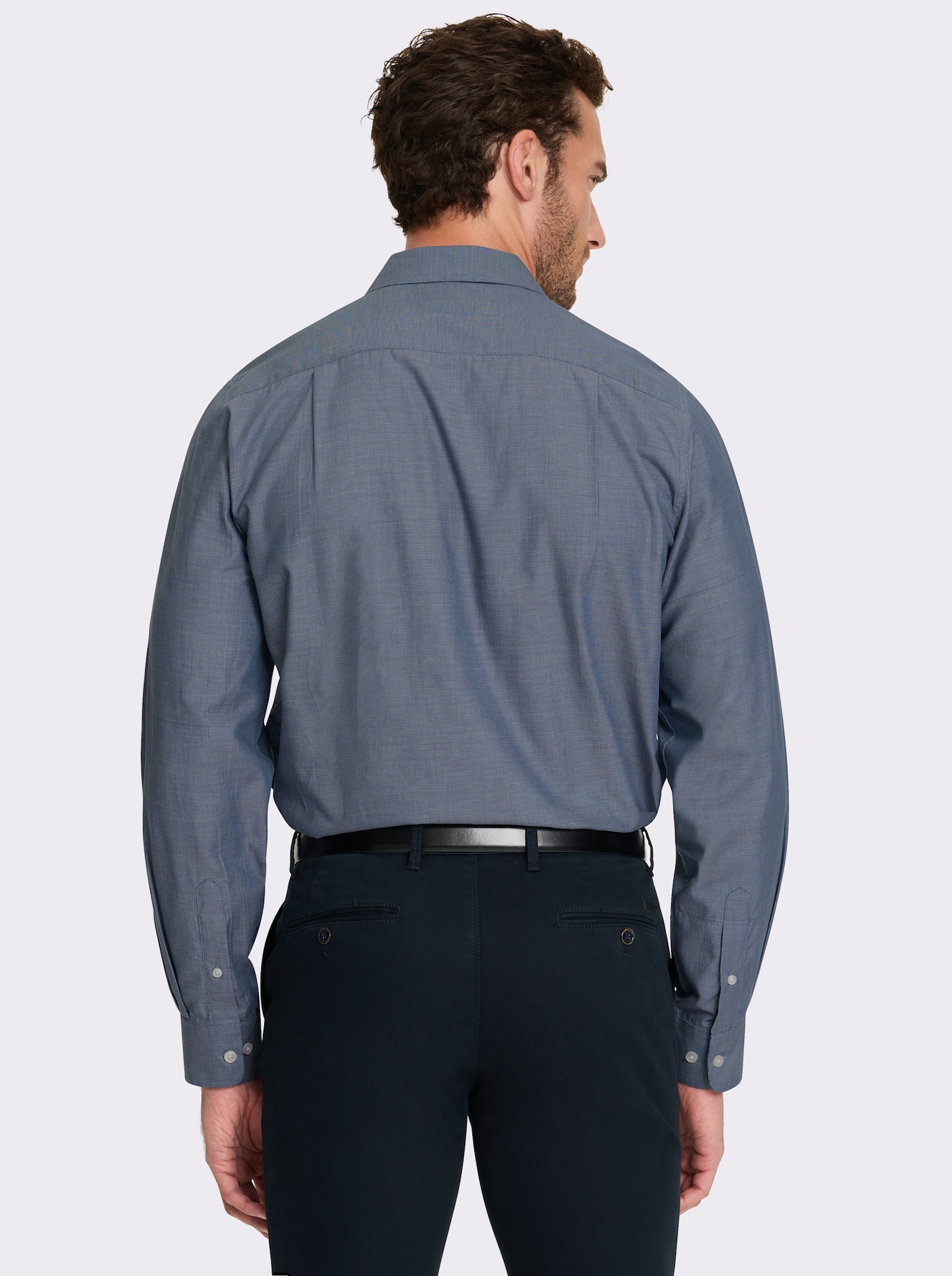 Marco Donati Langarmhemd , fleckgeschützt - rauchblau-meliert