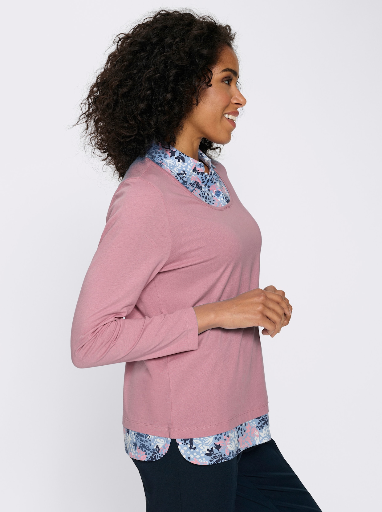 2-i-1-topp med infällningar i blommönster - gammalrosa