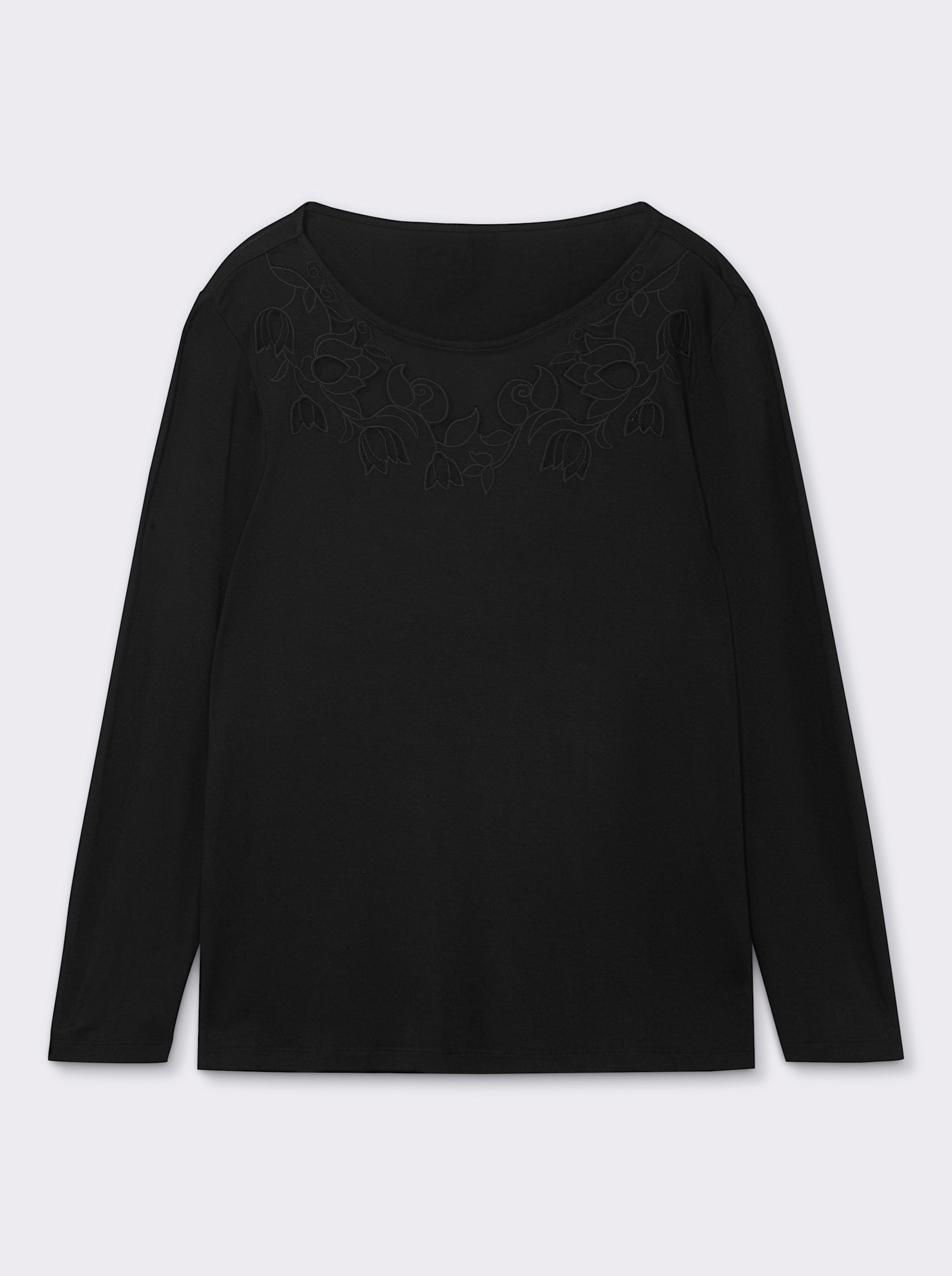 Langarmshirt mit transparentem Tüll-Einsatz - schwarz