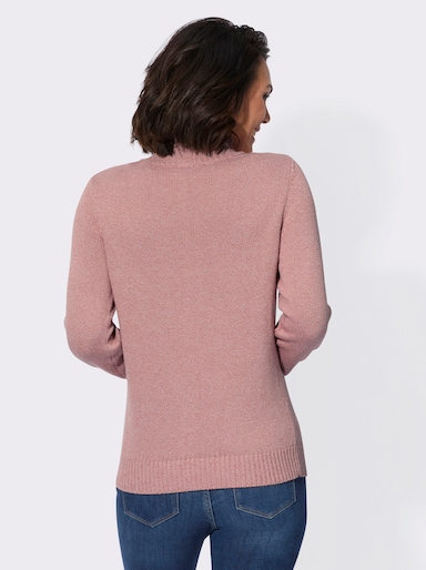 Stehkragenpullover mit Zopfmuster im Vorderteil - rosenholz-ecru-meliert