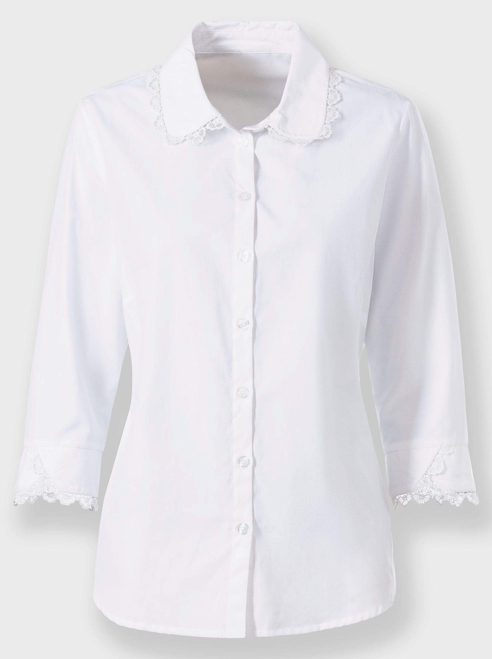 Blusenjacke mit Spitze an Kragen und Ärmeln - ecru