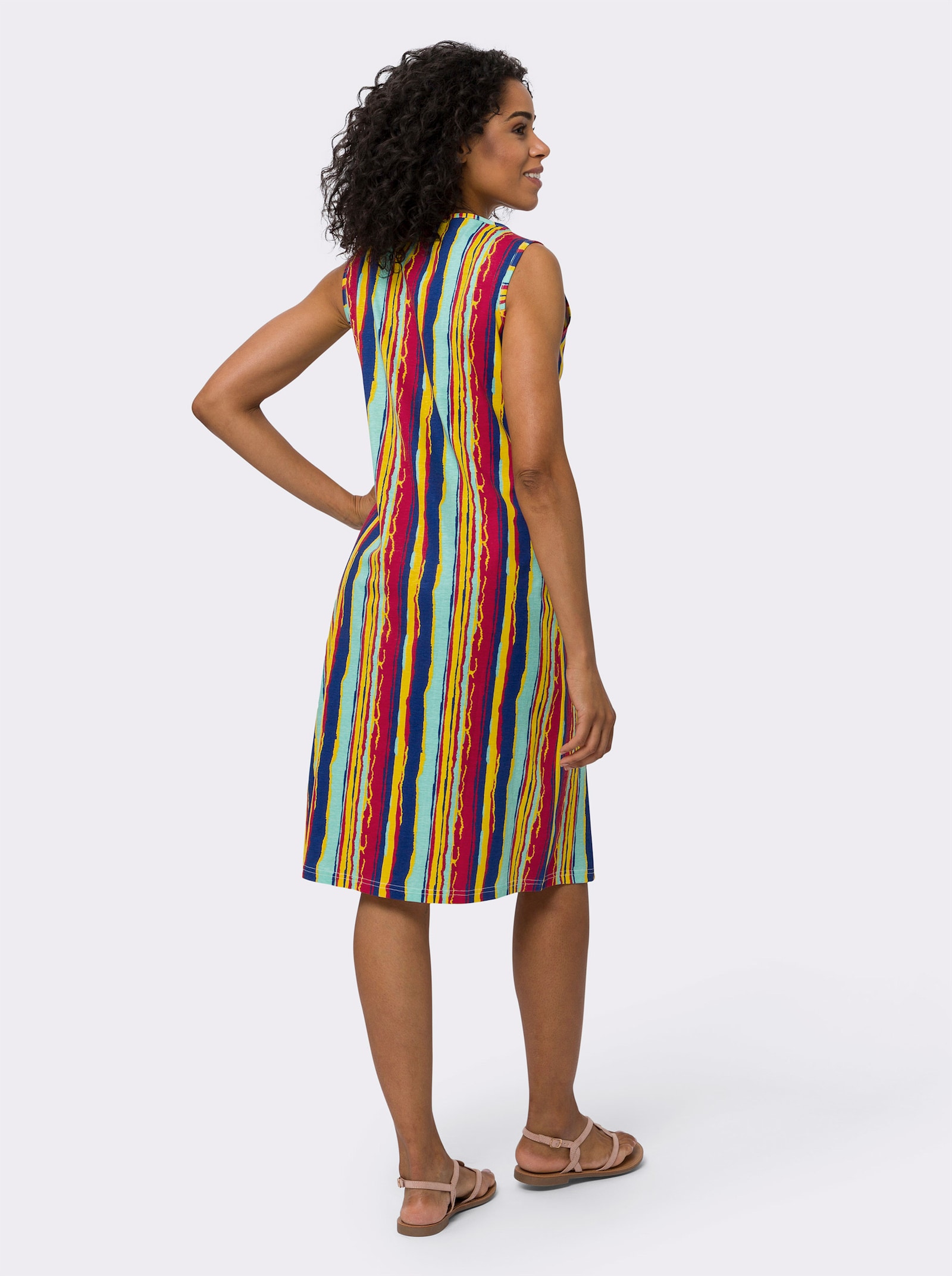Shirtkleid in A-Linie, ärmellos - erdbeere-blaugrün-gestreift