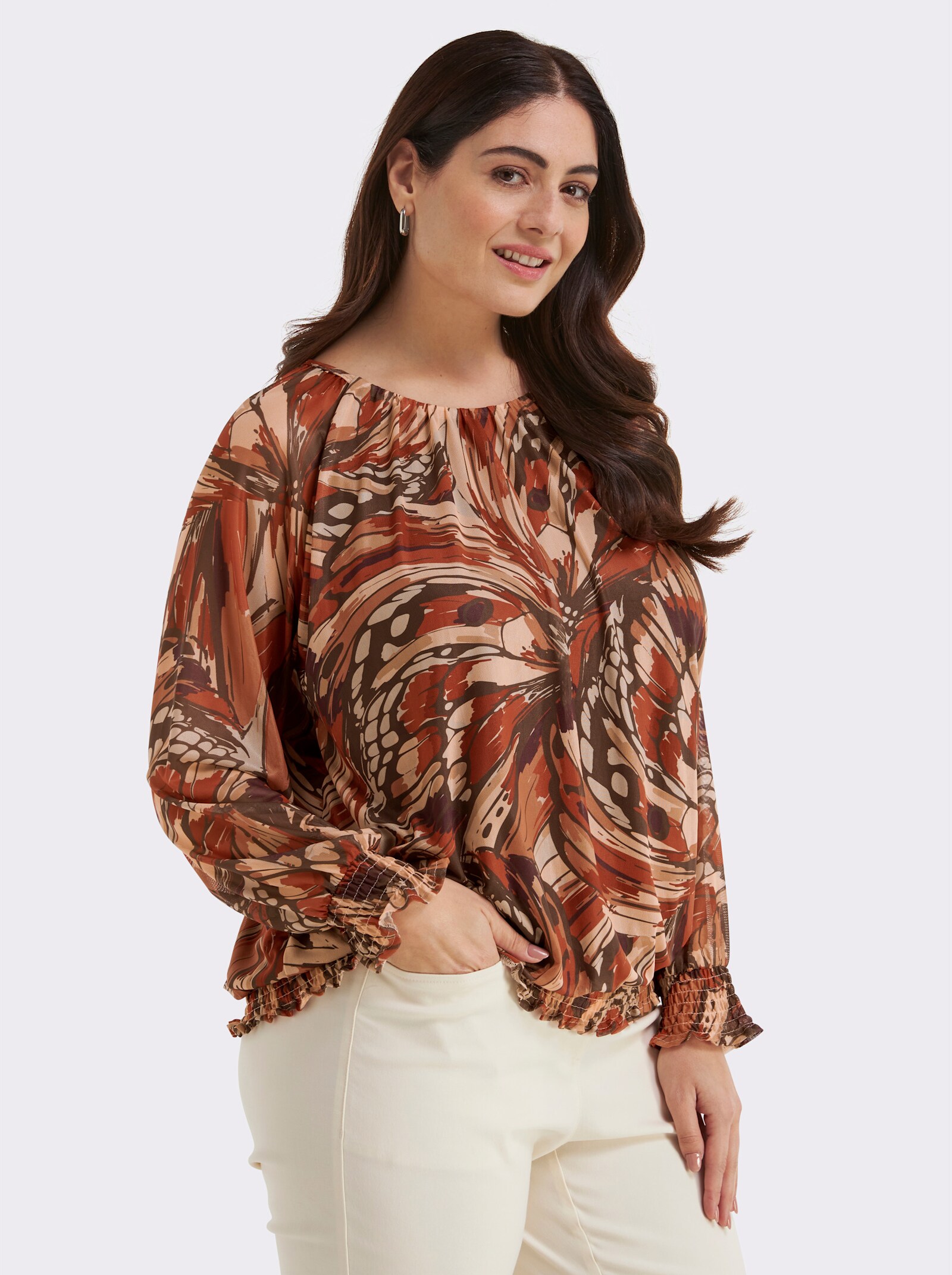 sheego Shirt aus Mesh, mit Schmetterlingsprint - schoko-sand-bedruckt
