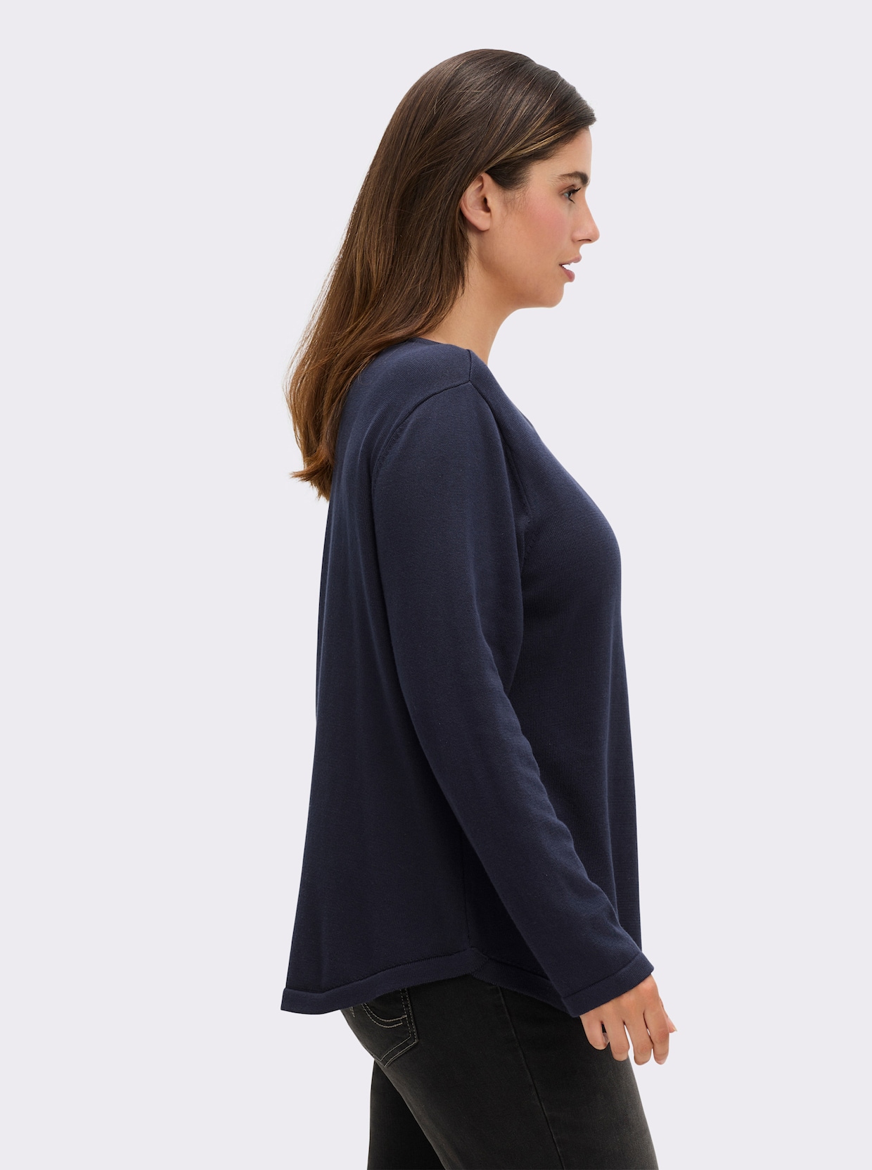 Rundhalspullover mit U-Boot-Ausschnitt - marine