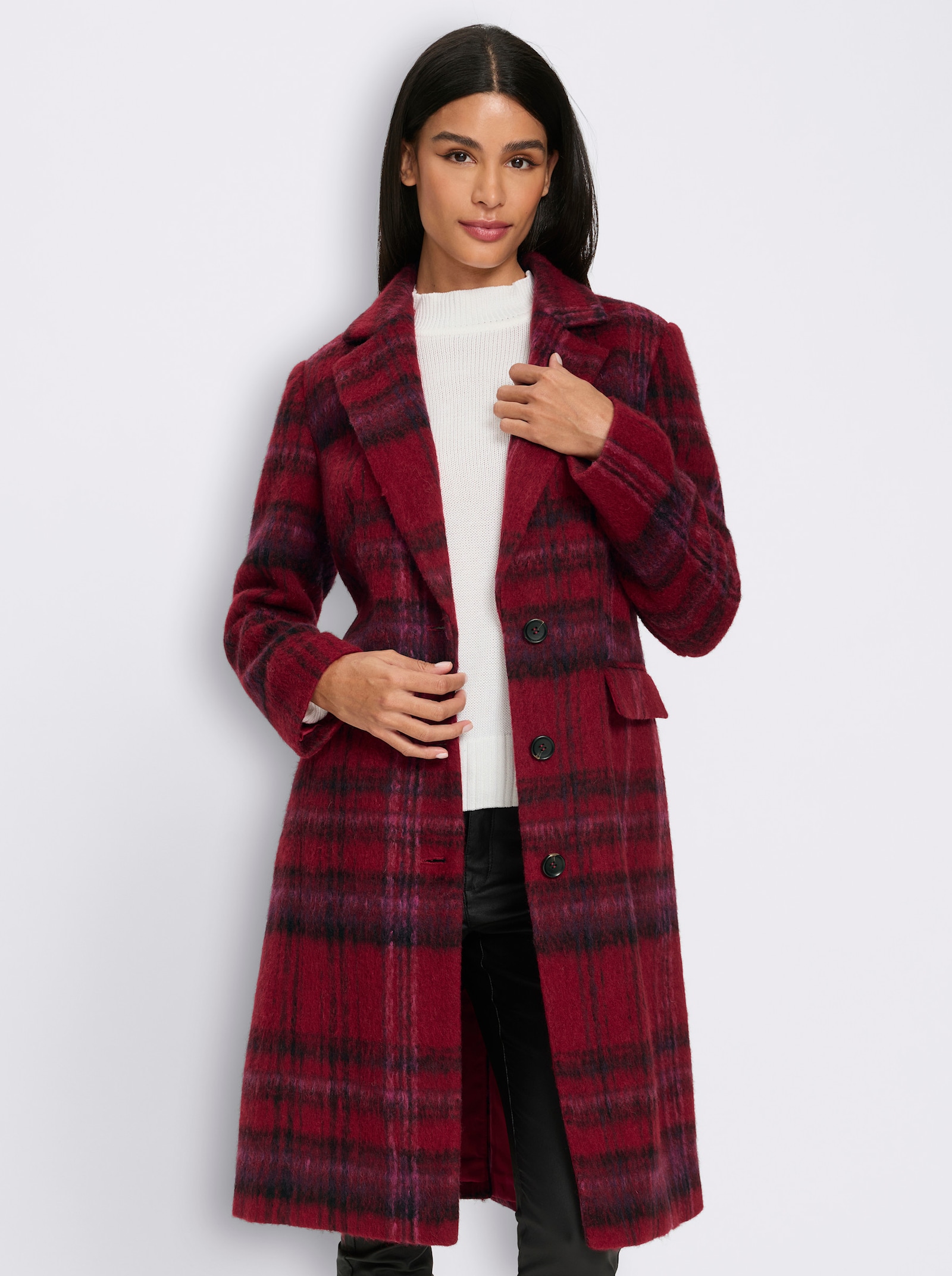 heine Mantel mit Karomuster - kirsche-schwarz-kariert