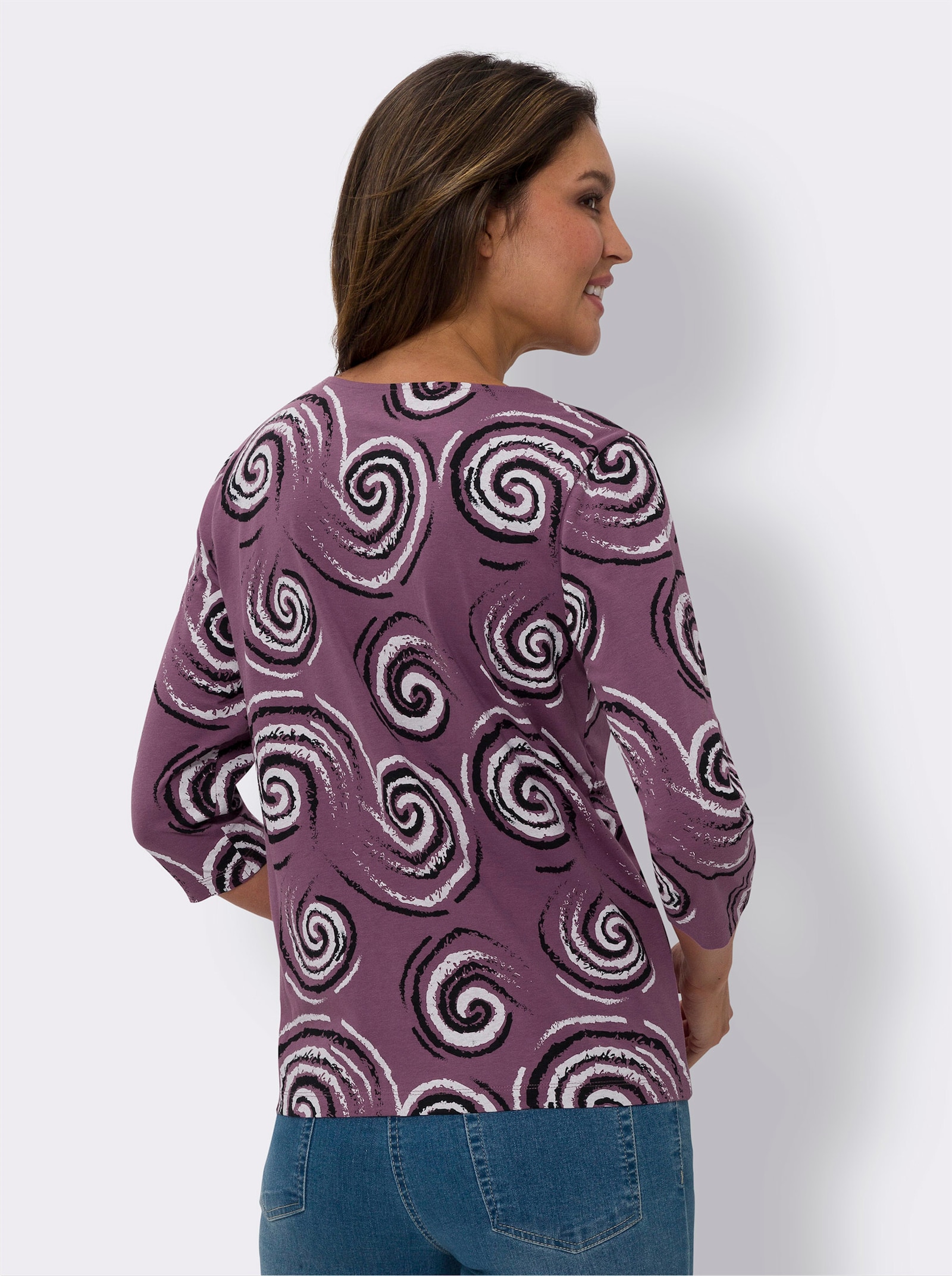 Tričko s 3/4 rukávem z bavlny - fialová-černá-potisk