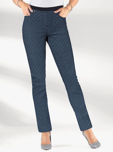 Schlupfjeans mit geripptem Strick-Dehnbund - dark blue-bedruckt