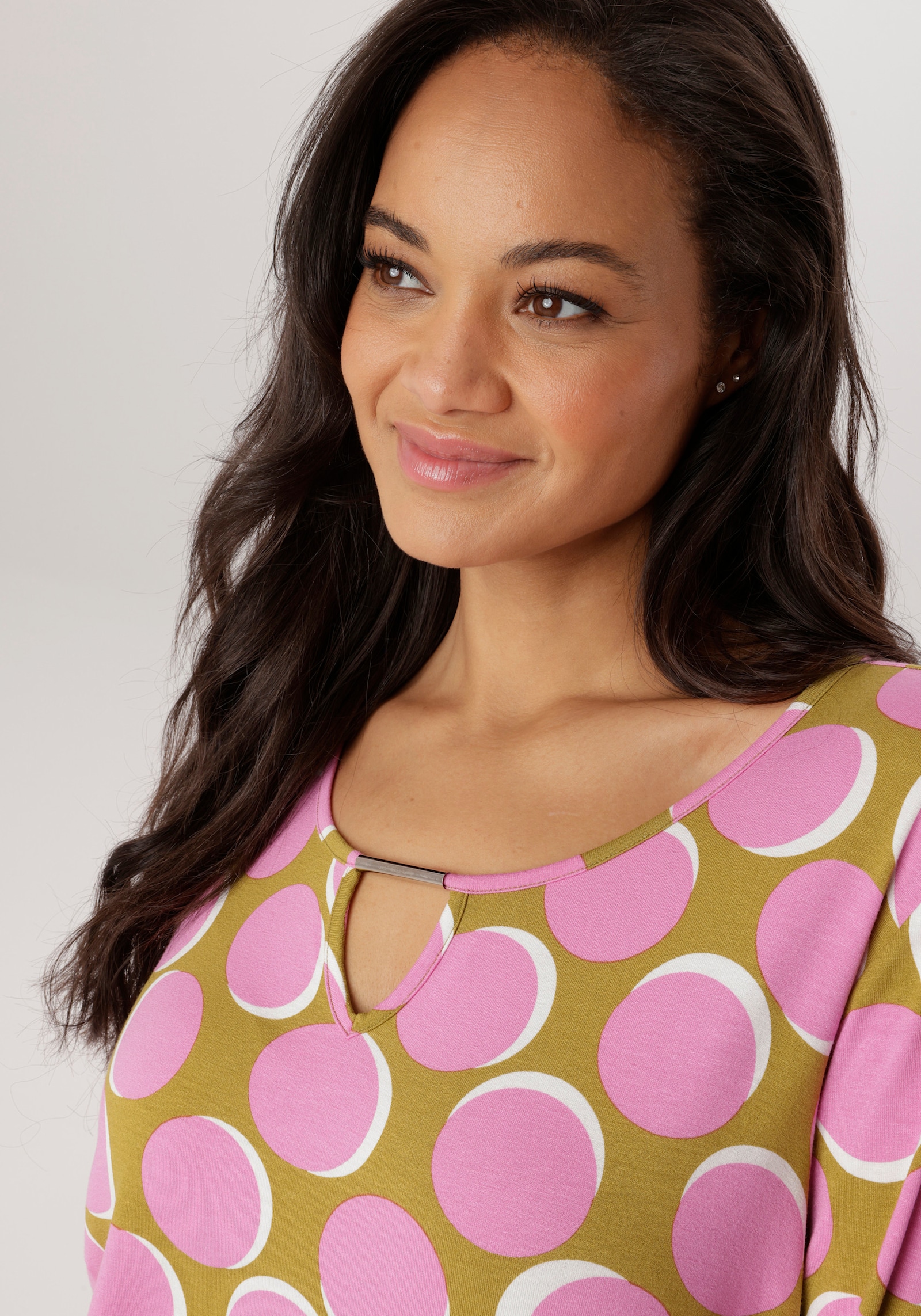 Aniston PLUS Langarmshirt - rose-grün-weiß