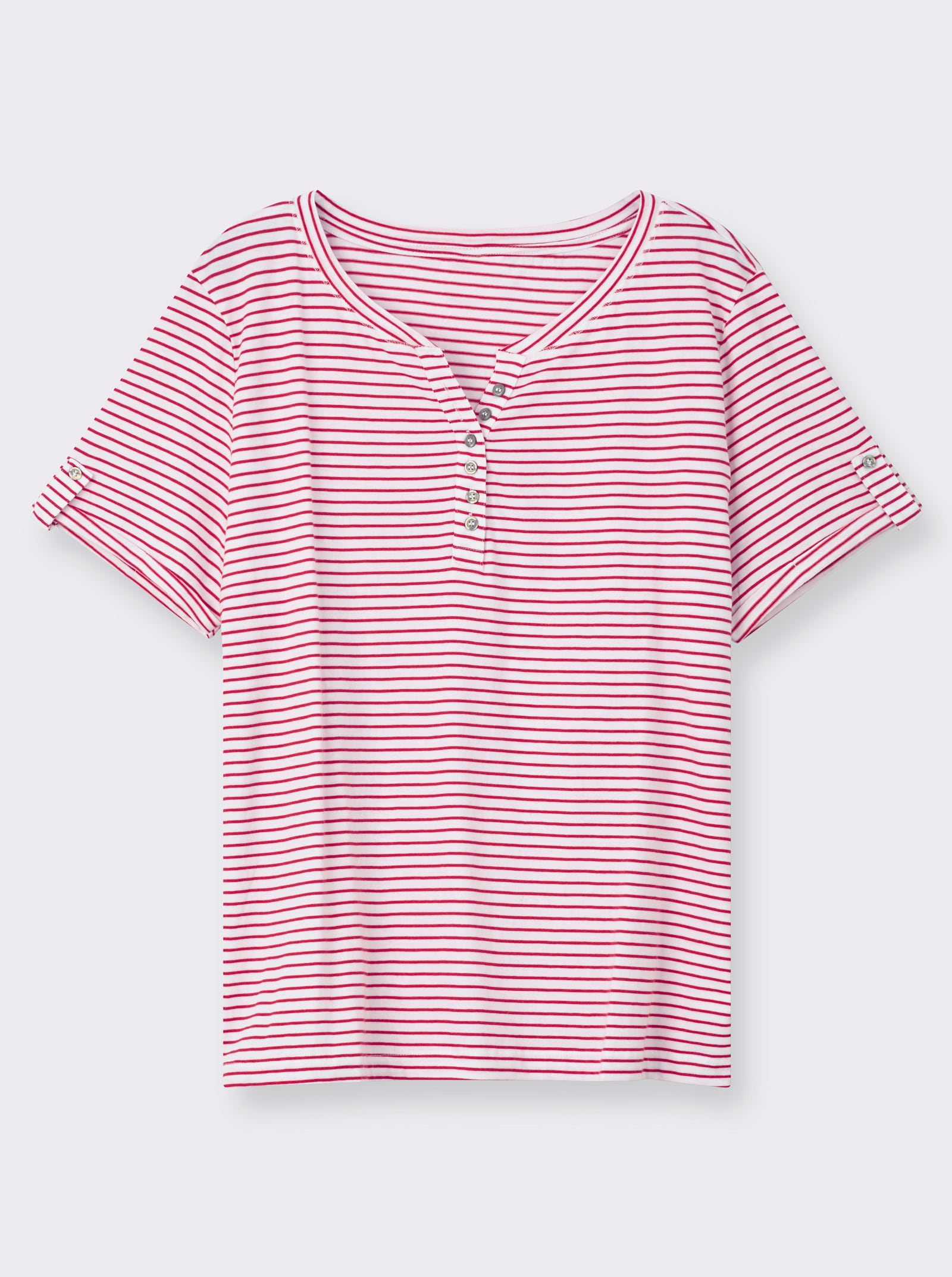 Kurzarmshirt mit fixiertem Ärmel-Aufschlag - rot-geringelt