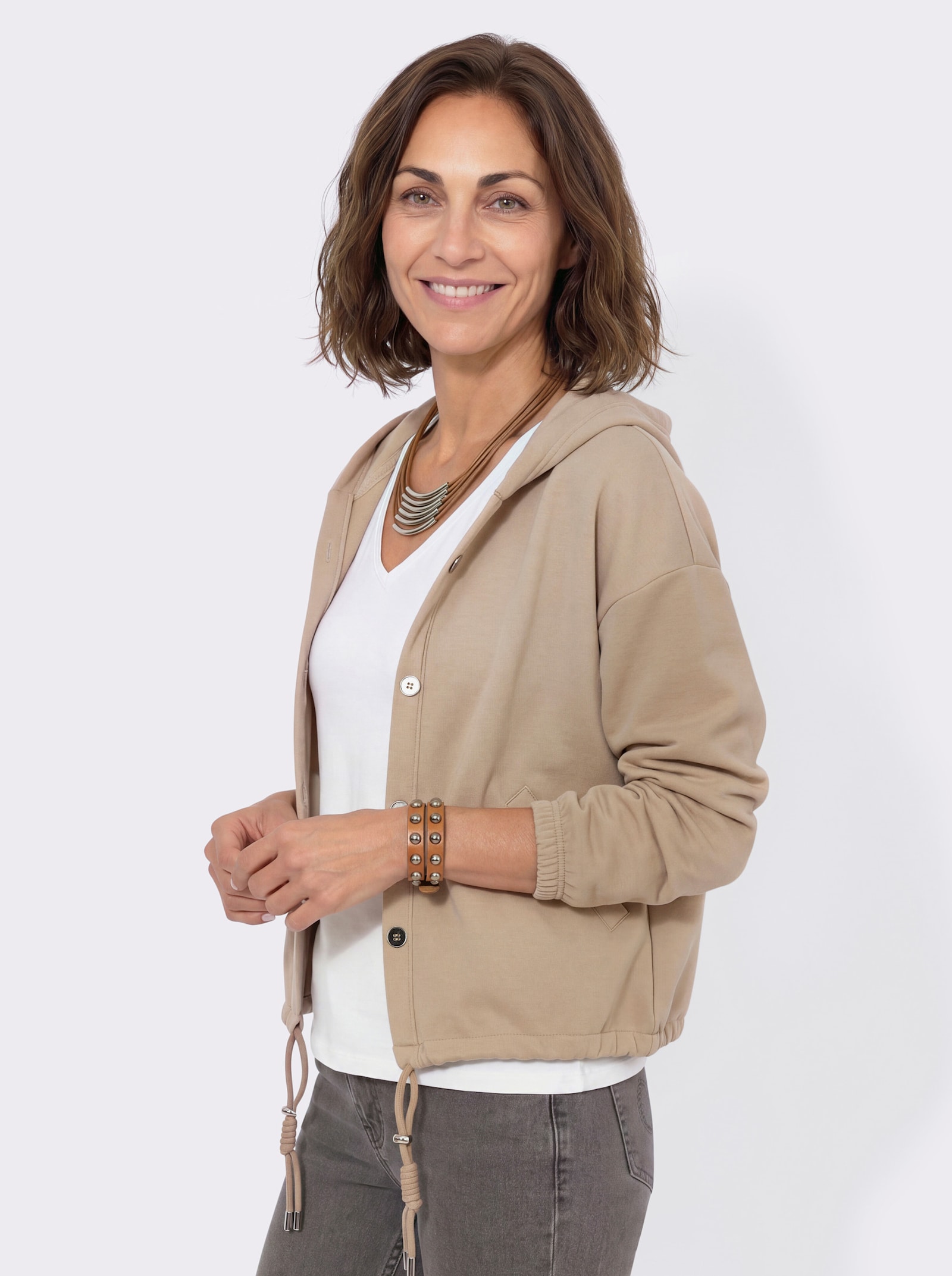 Shirtjacke mit Kapuze - beige