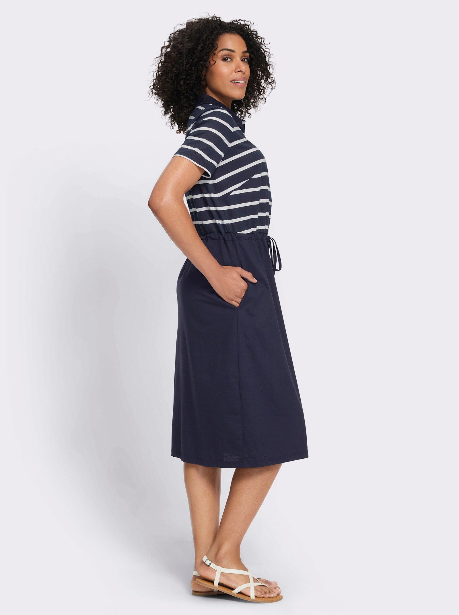 Jerseykleid mit 2 Nahttaschen - marine