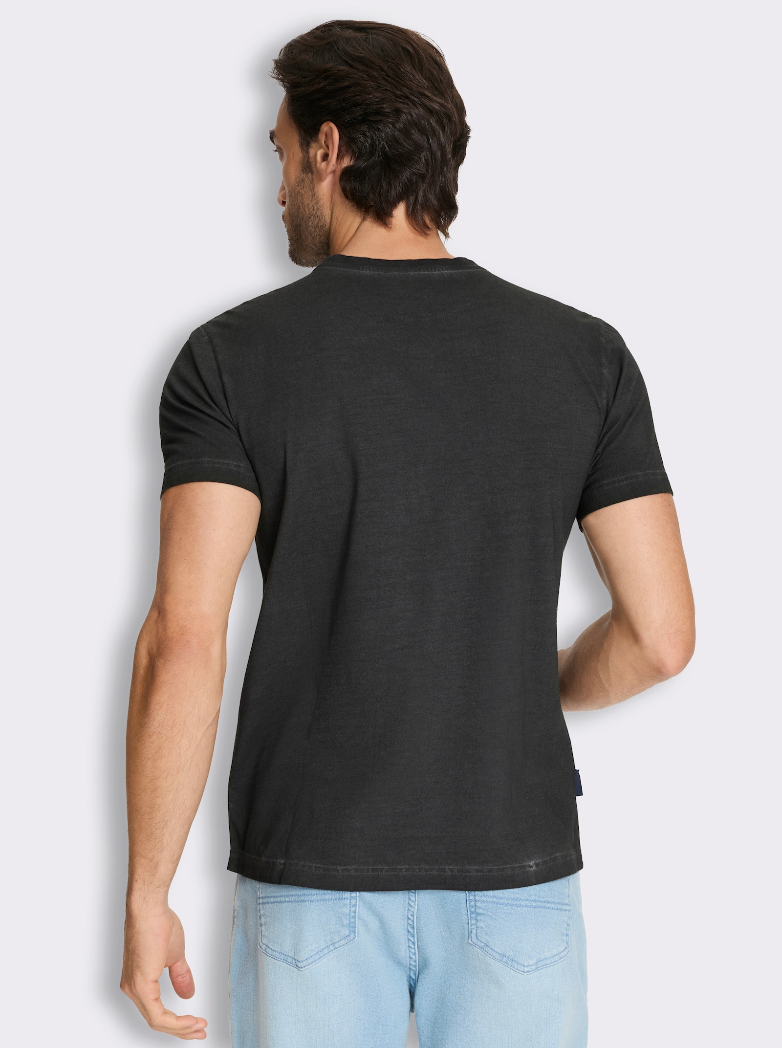 Marco Donati Kurzarmshirt mit Front-Print, Used-Optik - schwarz