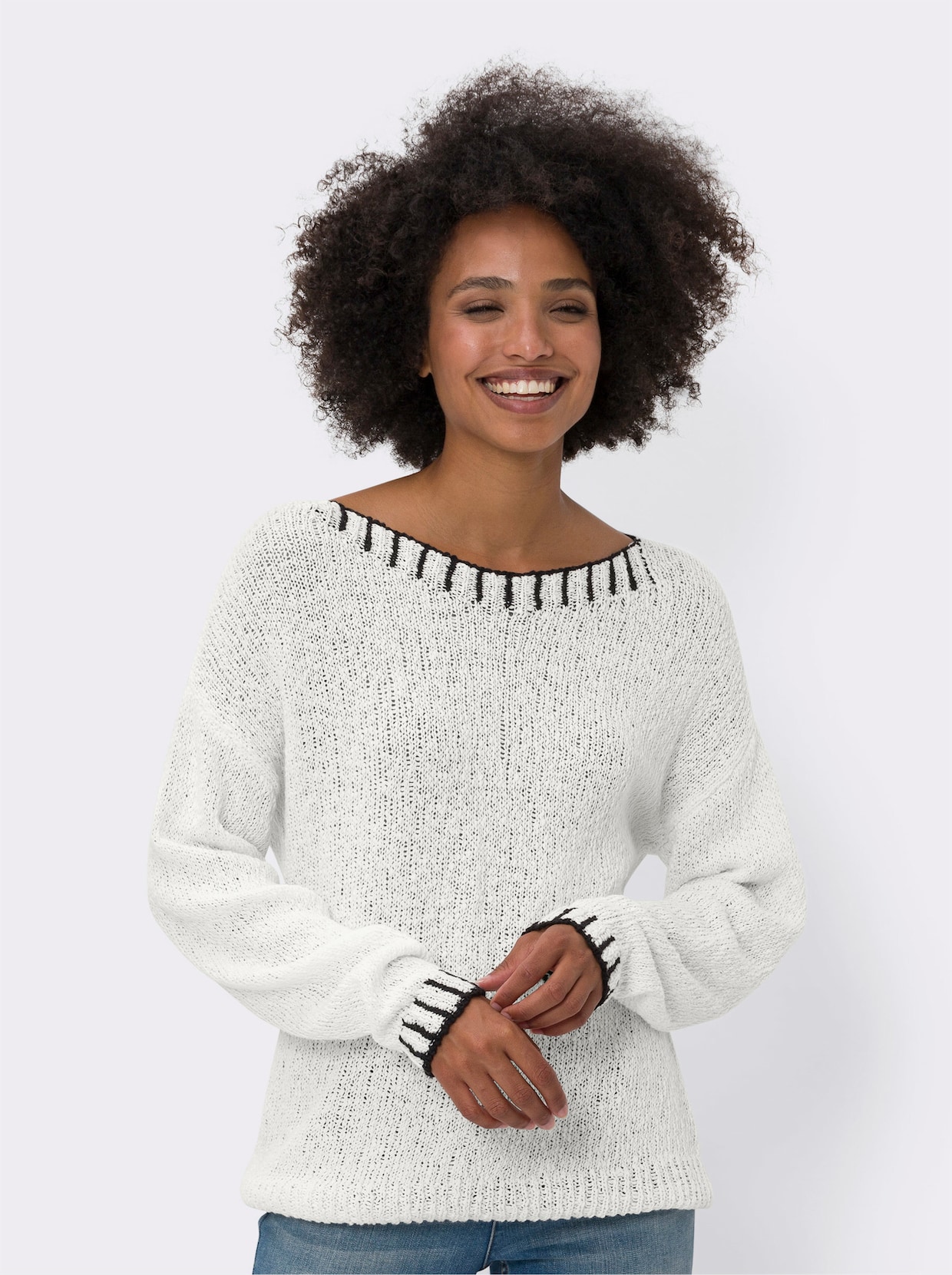 heine Pullover met ronde hals - ecru/zwart