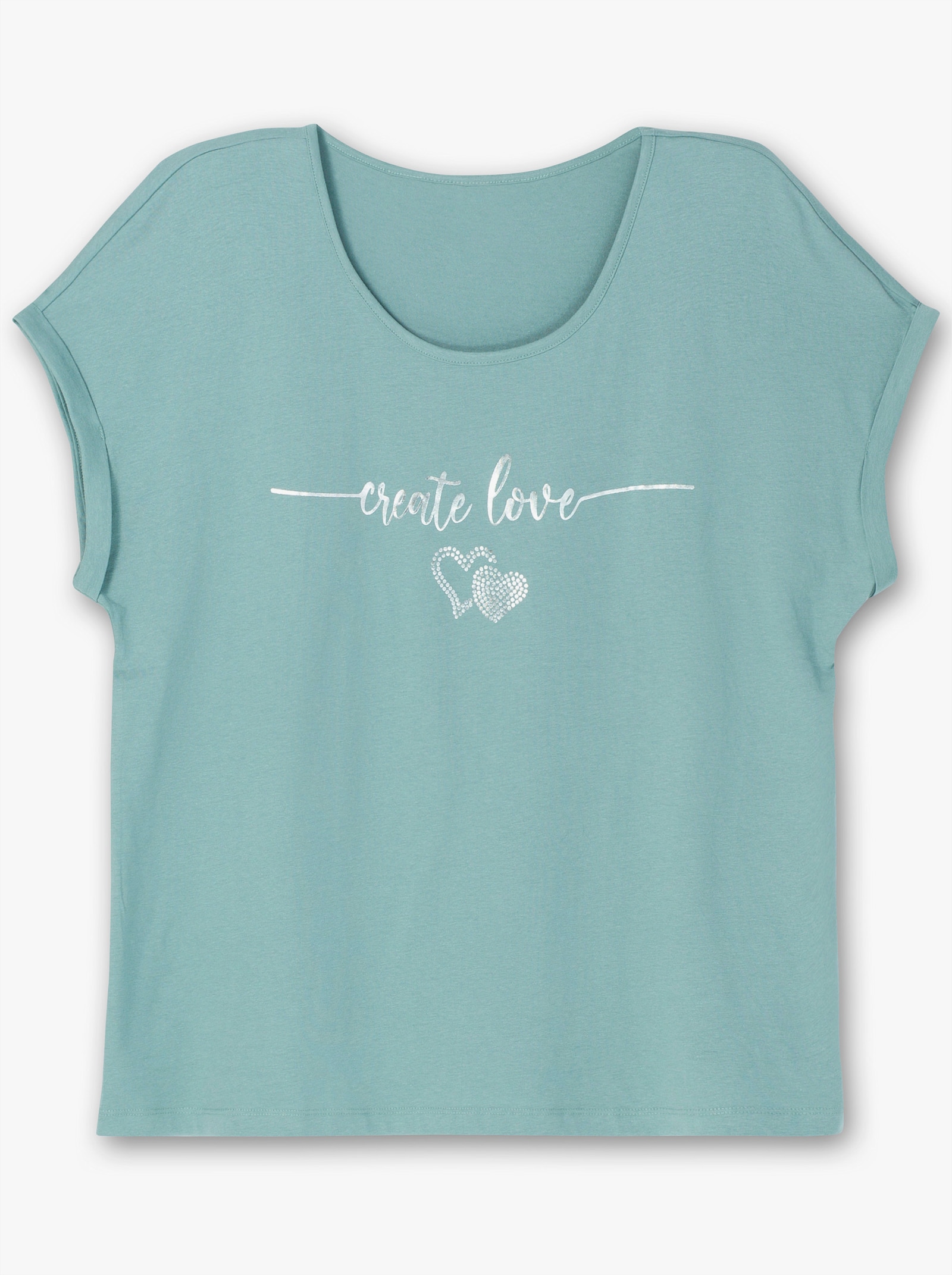 Rundhalsshirt mit Ärmel-Aufschlag - jade