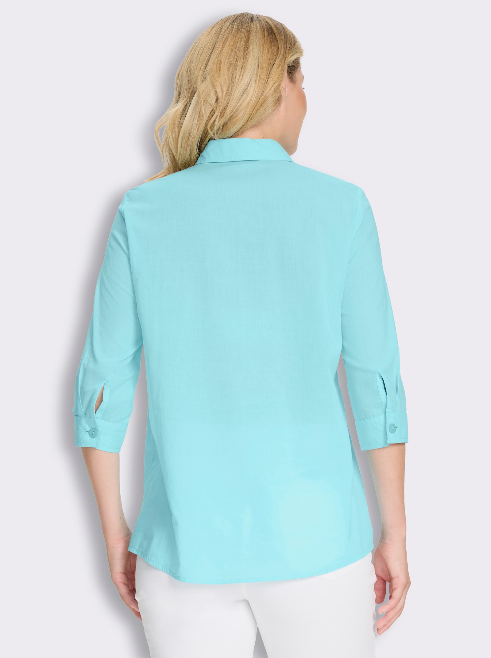 Longbluse mit Seitenschlitzen - aquamarin
