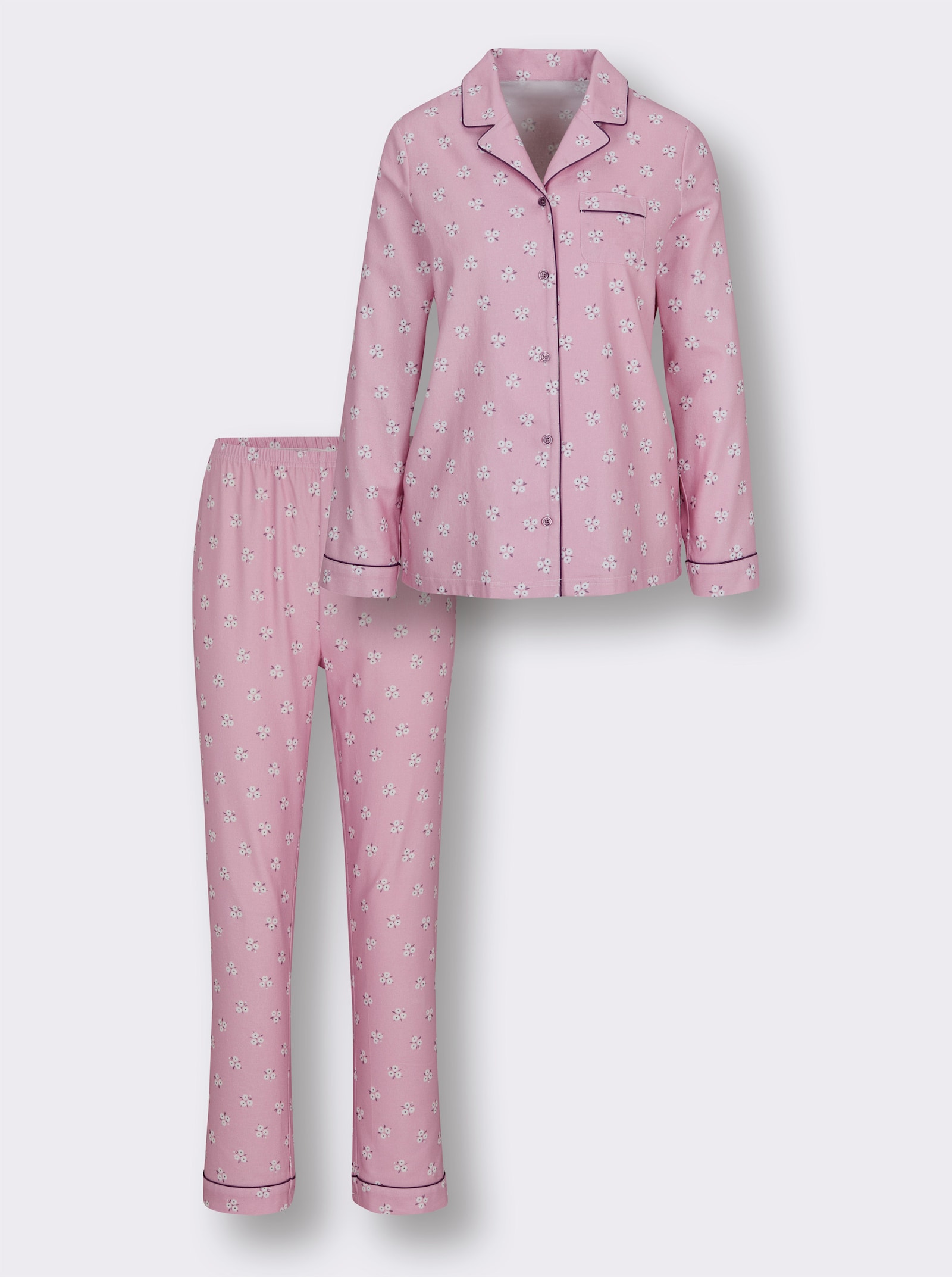 wäschepur Pyjama in Finette-Qualität - rosé-bedruckt