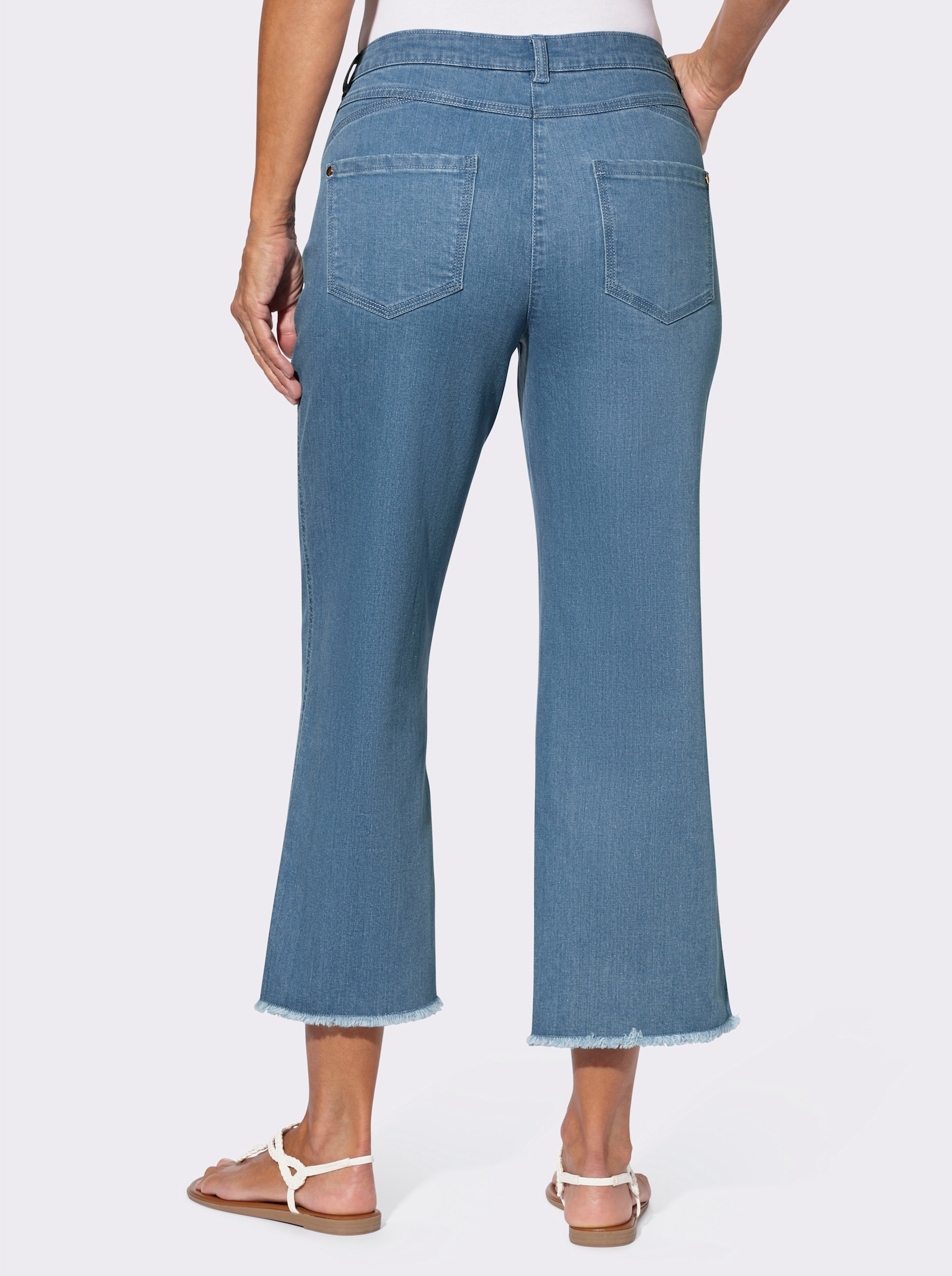 7/8 džíny s třásněmi na lemu - bělená modrá