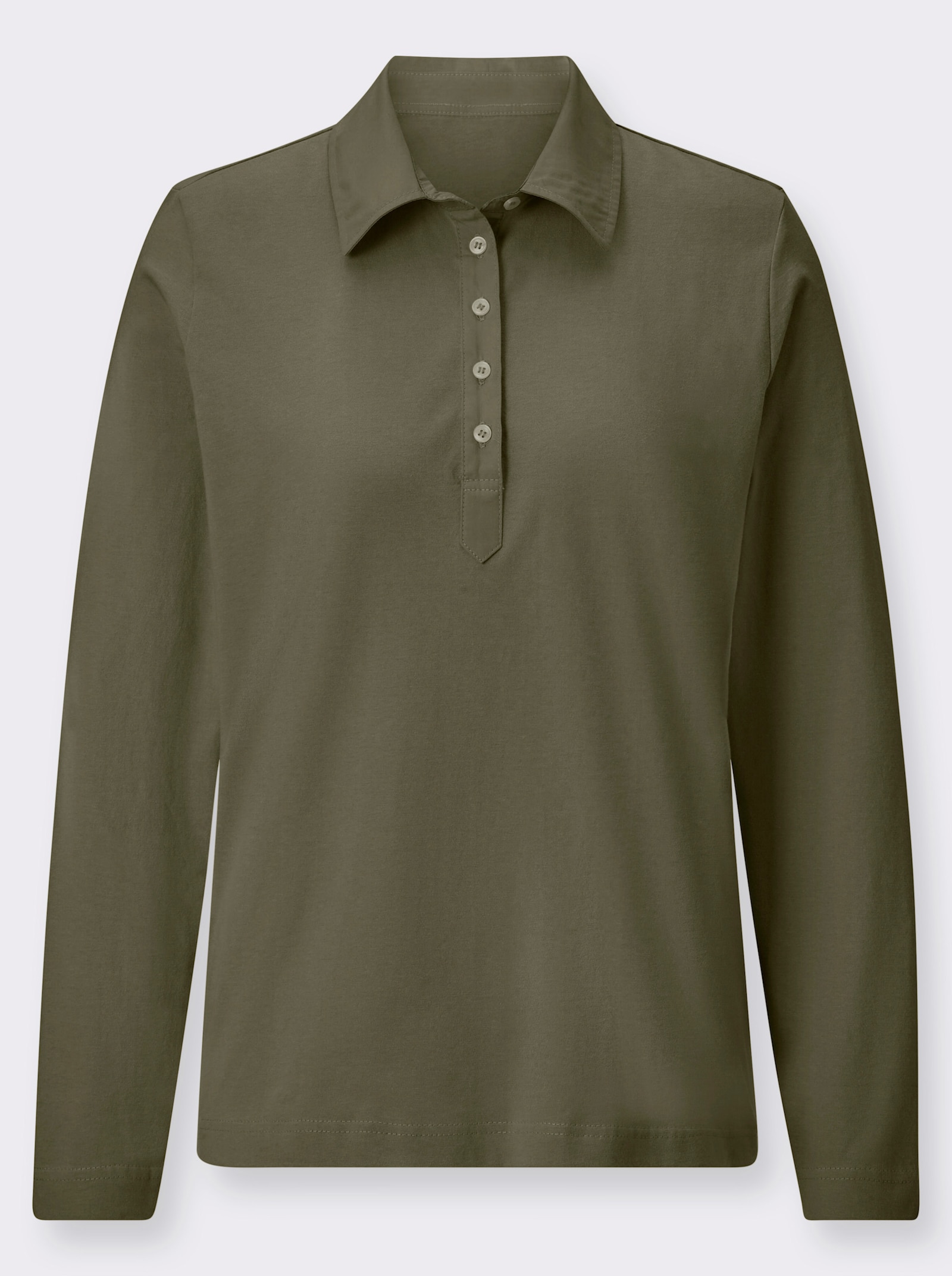 Poloshirt met lange mouwen van puur katoen - olijf