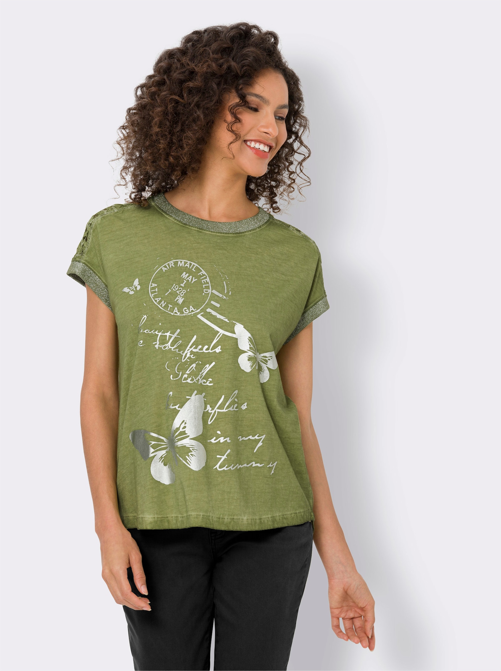 heine Kurzarmshirt mit Glanz-Details - schilf