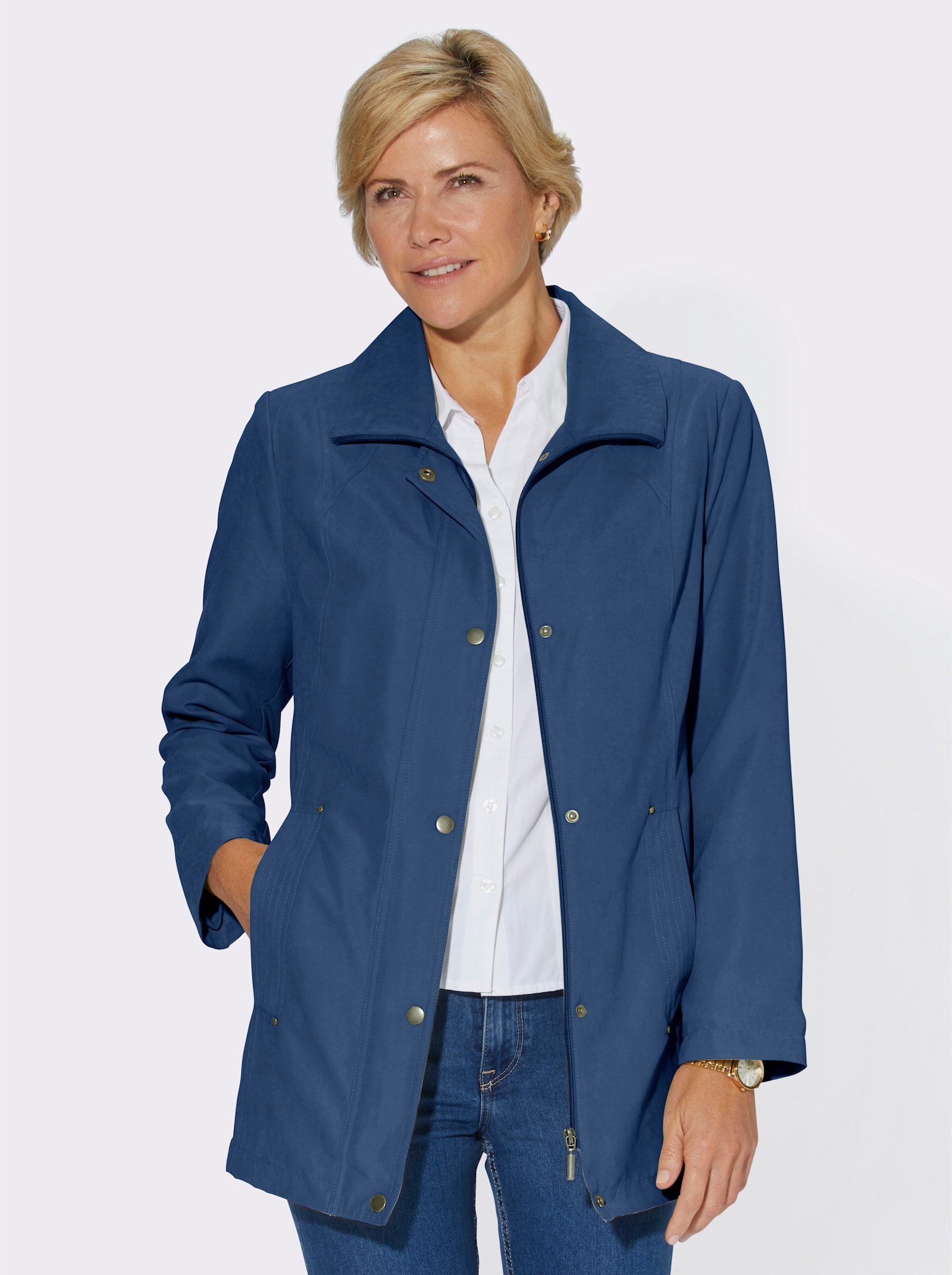 Prechodná bunda, velúrová koža - džínsová modrá