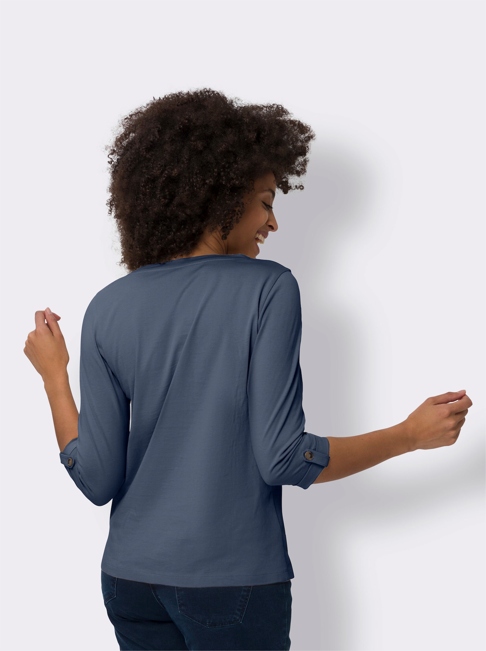 3/4-Arm-Shirt aus reiner Baumwolle - rauchblau