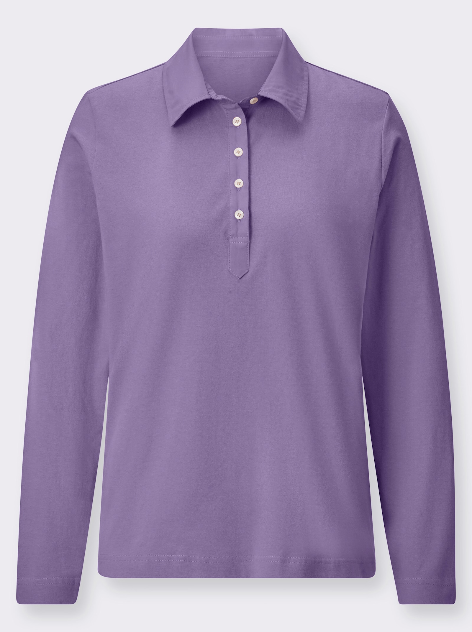 Poloshirt met lange mouwen van puur katoen - lavendel